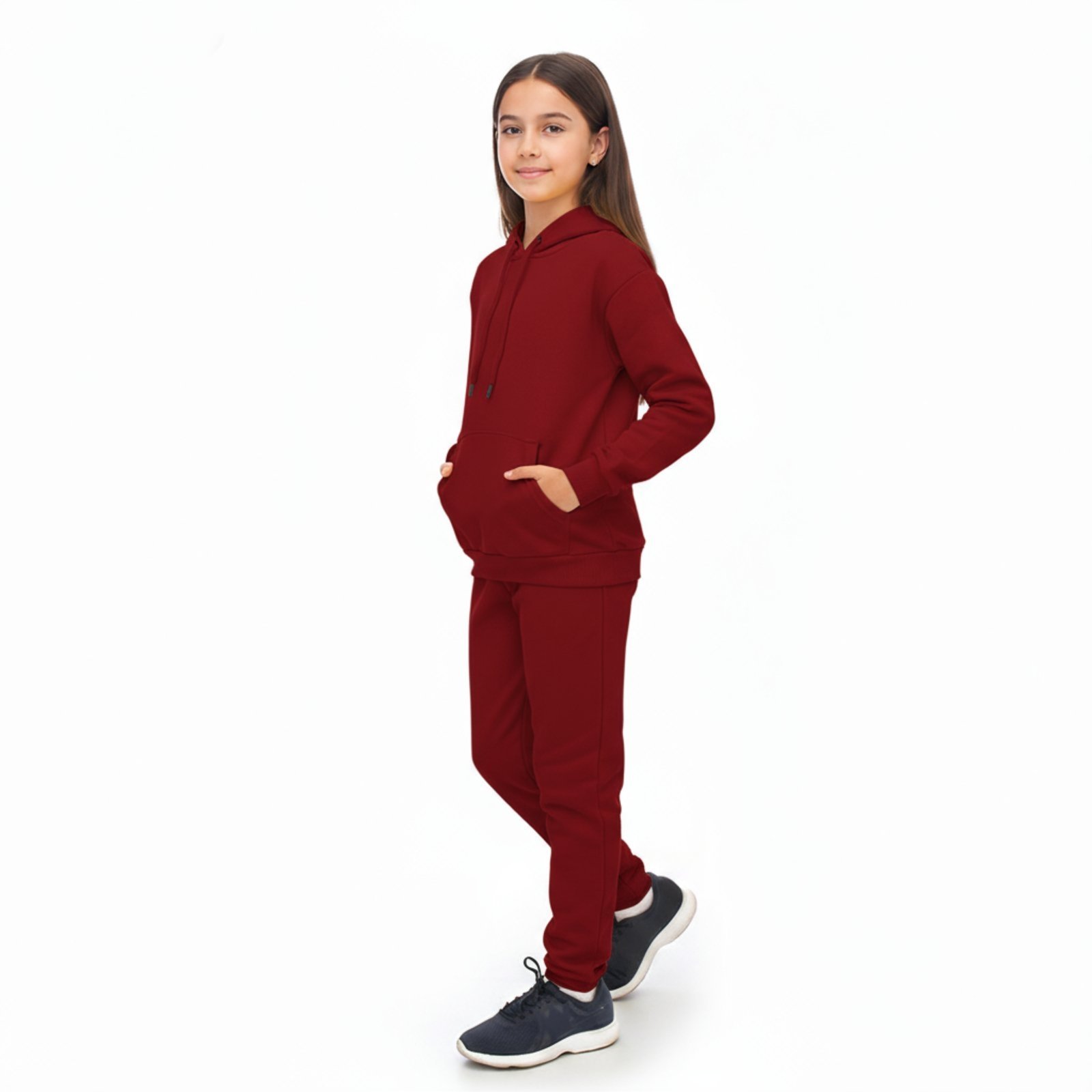 Infantil - Conjunto Em Moletom Blusa Canguru e Capuz E Calça Estilo Jogger Juvenil Vinho Claro Aliarthe