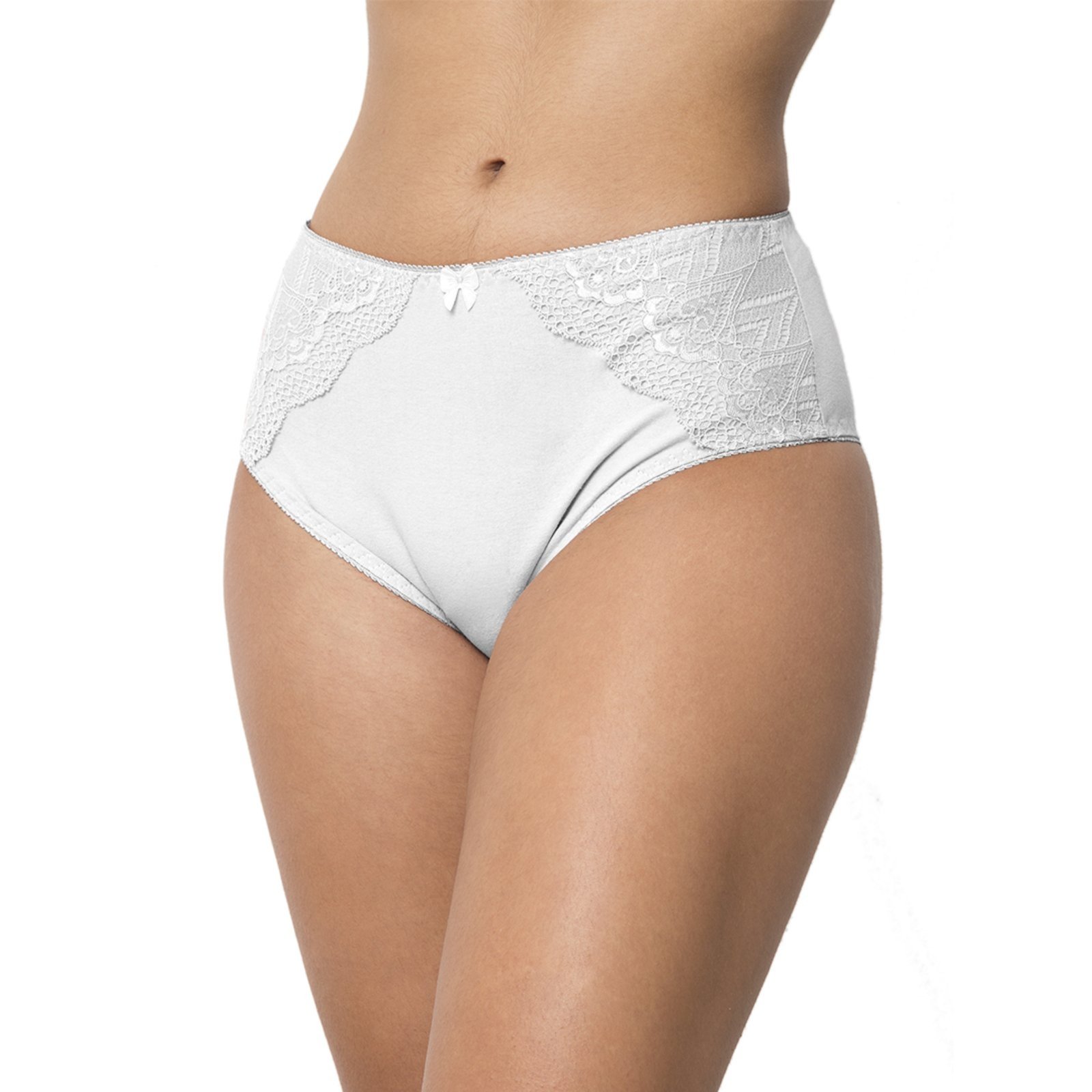 Calcinha de Cotton Algodão Gabi Lingerie Cintura Alta Conforto Moda Íntima Detalhes em Renda Branco