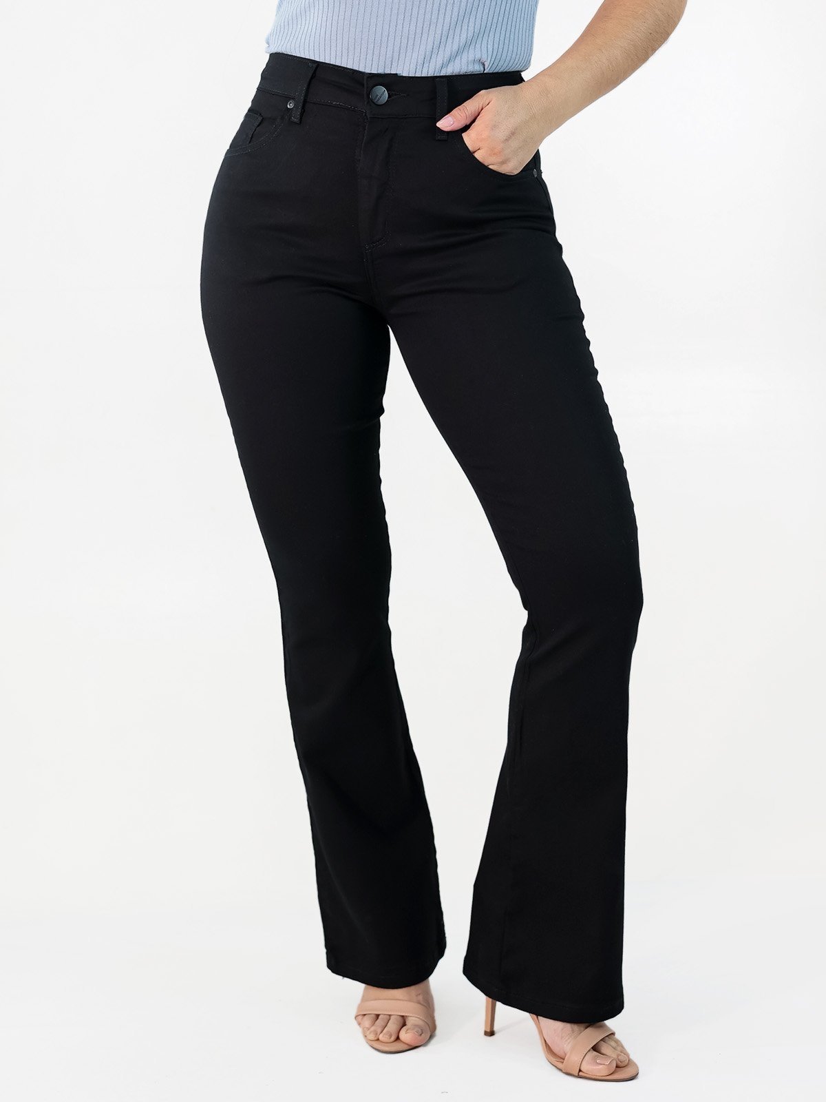 Calça Feminina Flare Sarja Black Cetim Cintura Alta Anticorpus