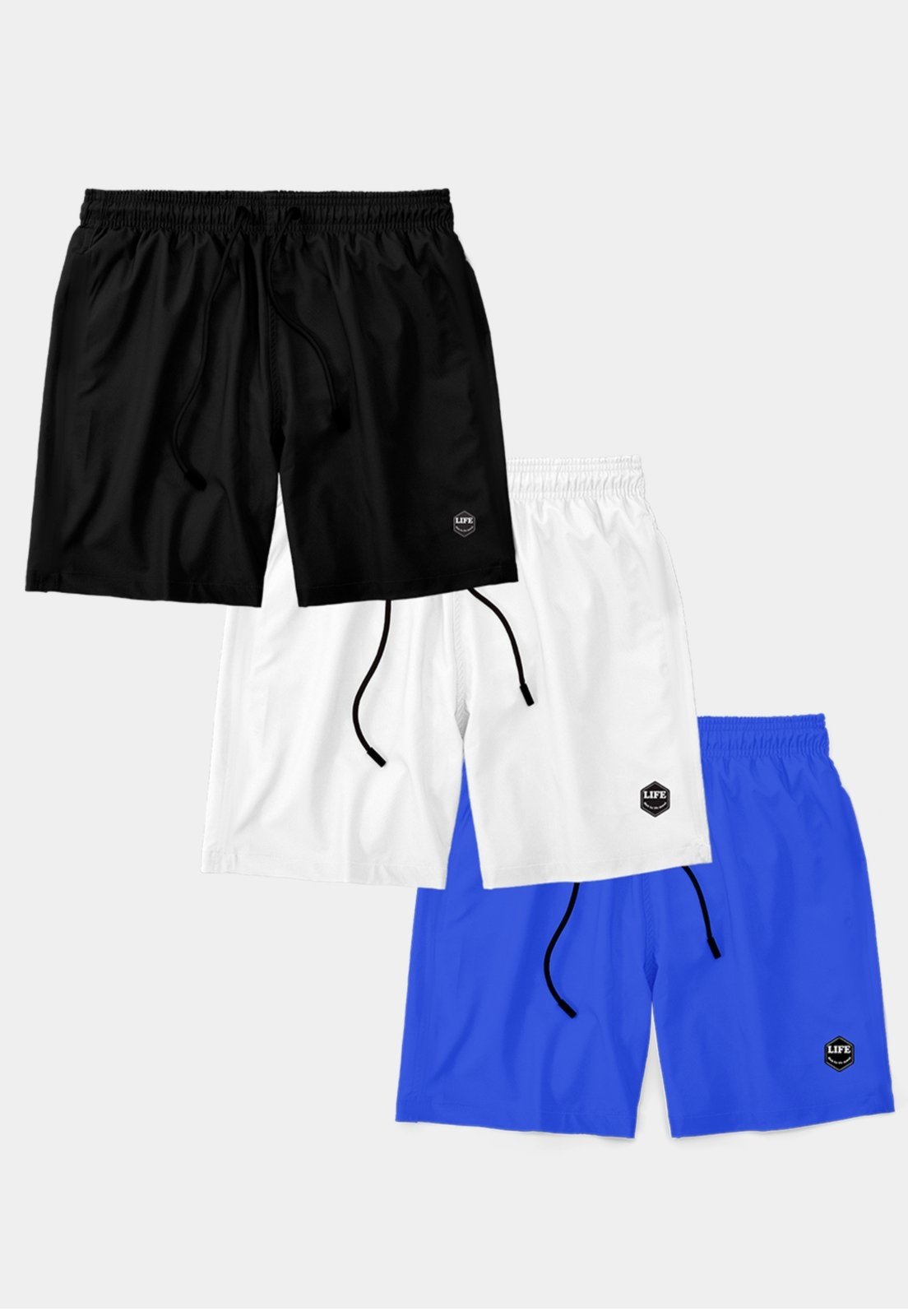 Kit 3 Shorts Masculino Básico Liso Bermuda Praia Mauricinho Tactel