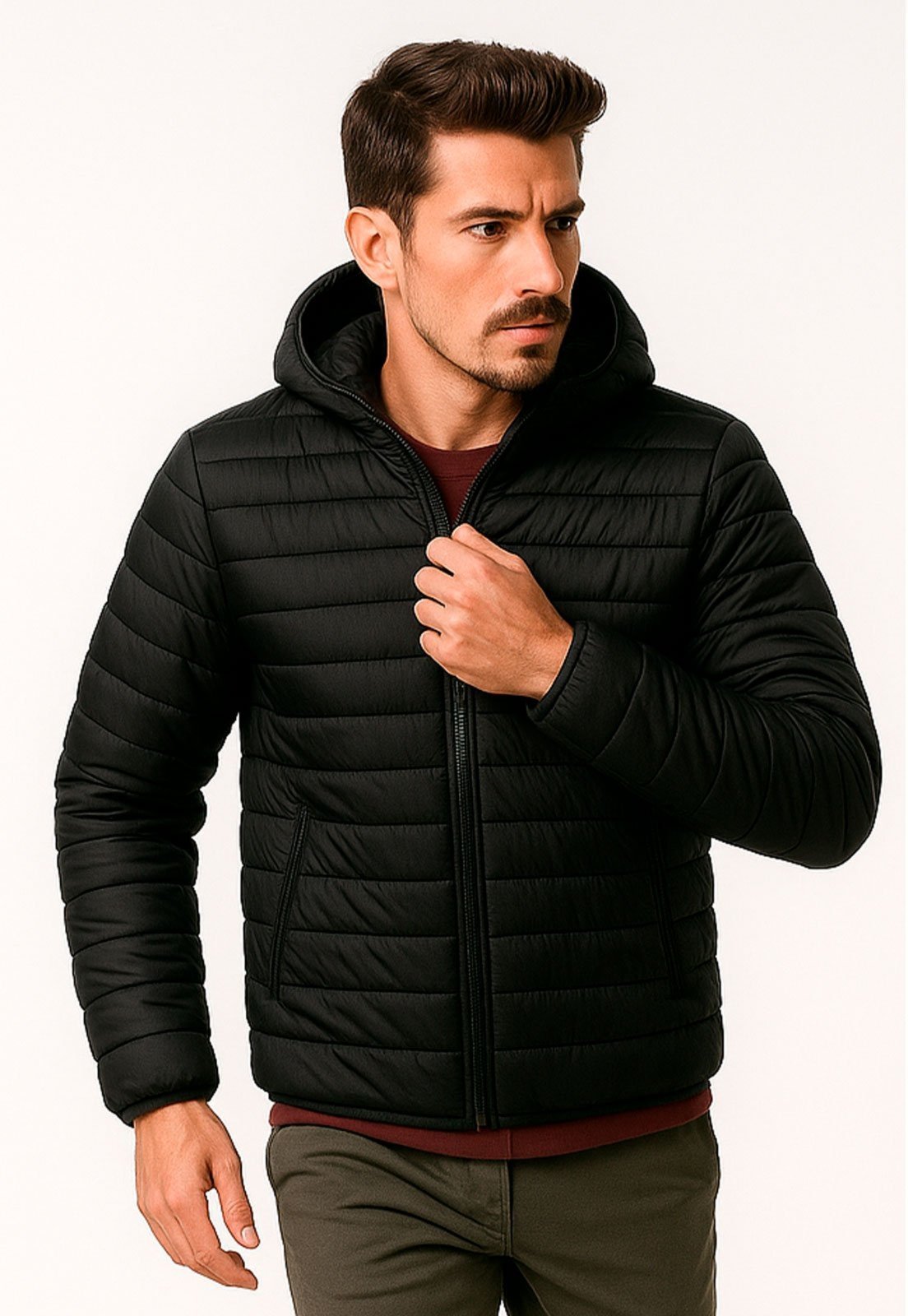 Jaqueta Puffer WA Nylon Masculino com Bolsos e Capuz Preto