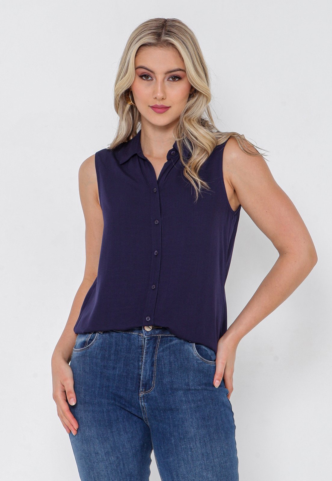 Camisa Intens Sem Manga Viscolinho Azul