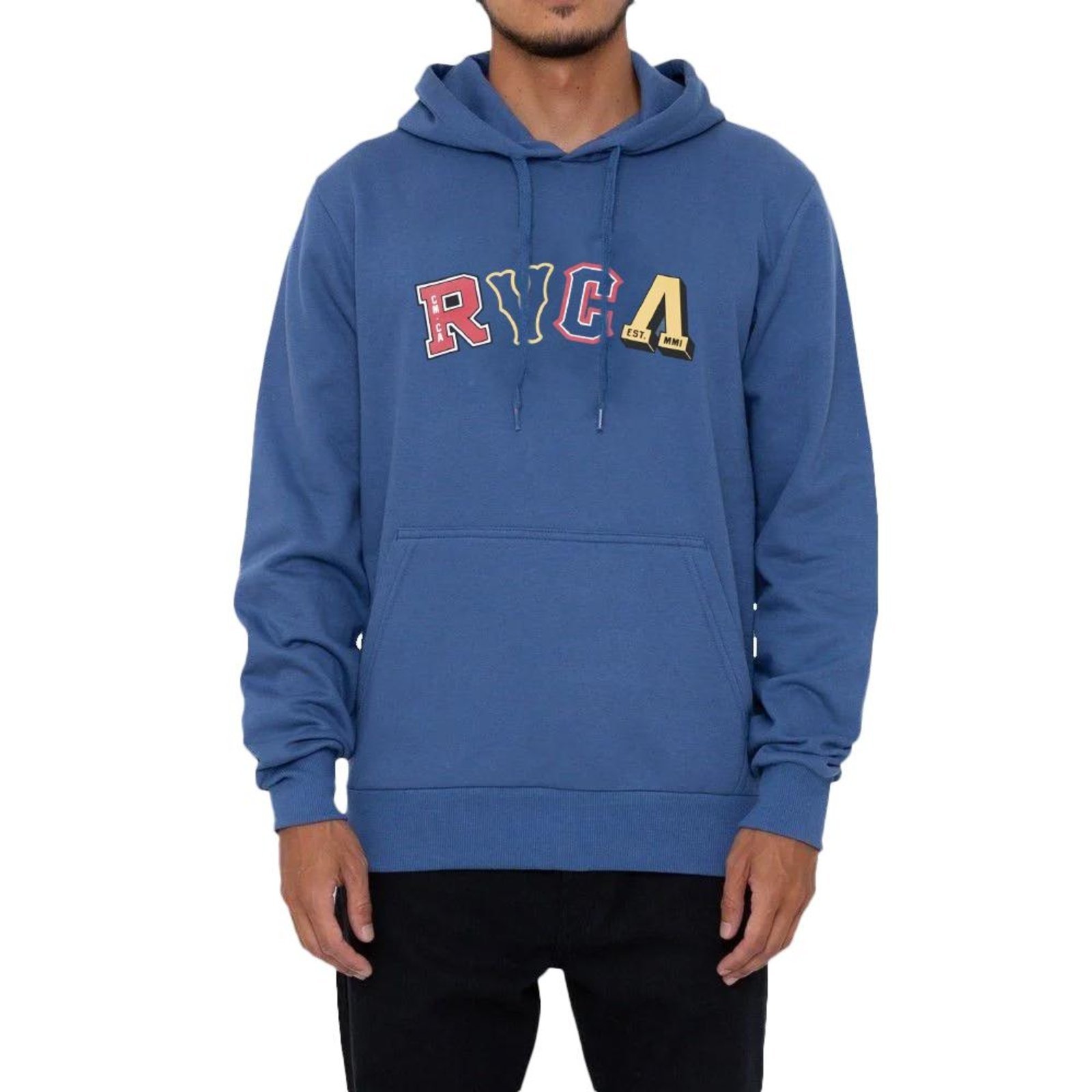 Moletom RVCA Canguru Letterman WT23 Masculino Azul Escuro