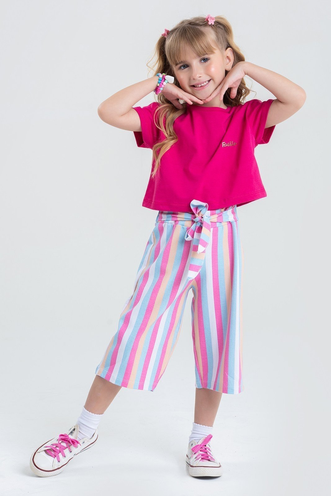 Infantil – Conjunto Verão Feminino Pantalona Faella – Pink