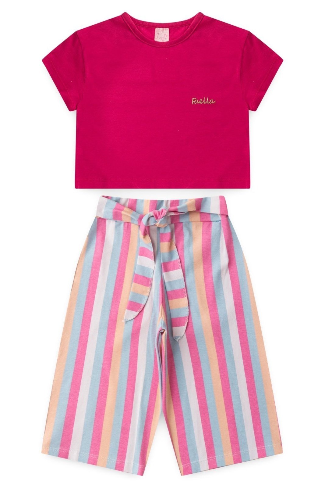 Vista 3 Infantil - Conjunto Verão Feminino Pantalona Faella - Pink Mega Kids unico pink Mega Kids unico pink