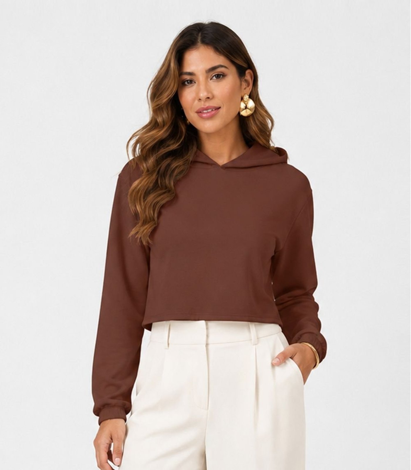 Blusão Com Capuz Feminino Em Moletom Infinita Cor Marrom