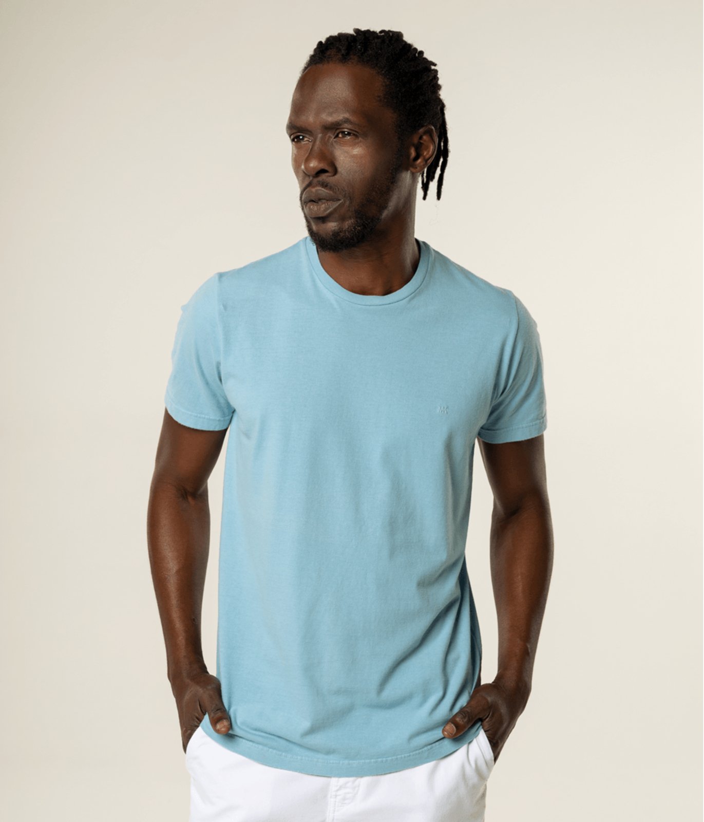 Camiseta Makenji Basica Manga Curta Decote Careca Masculina Azul Ceu