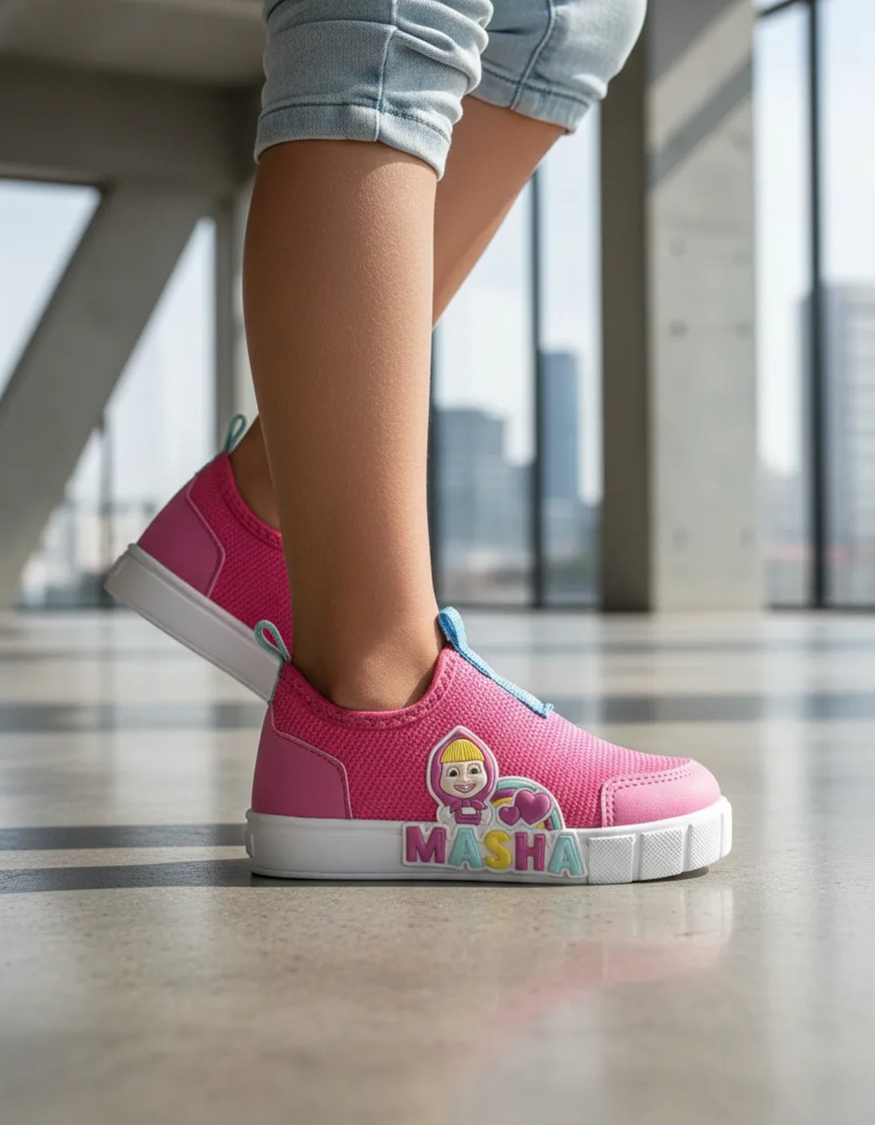 Infantil - Tênis Menina Pé com Pé Casual Escolar Desenho Animado Masha Confortável Macio Pink
