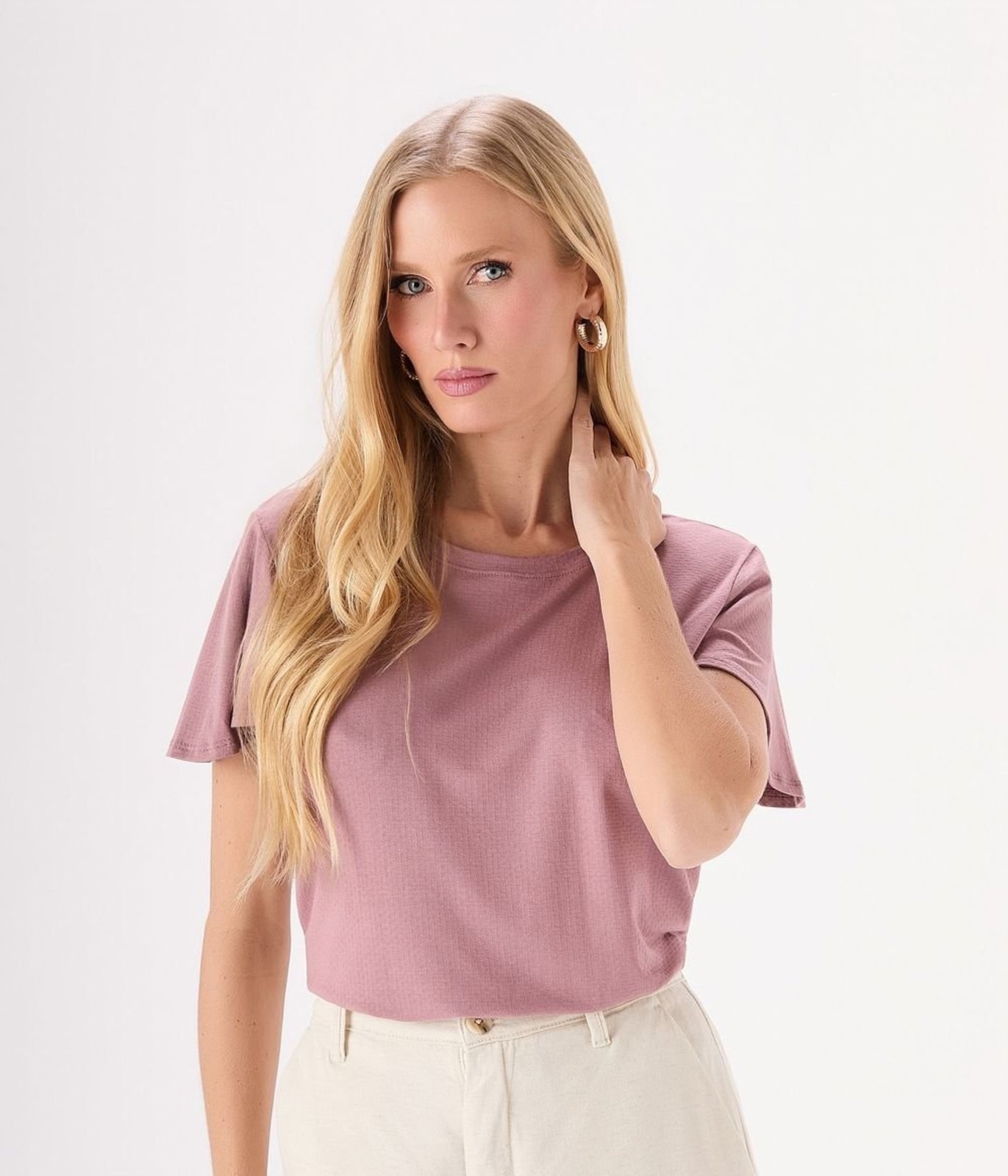 Blusa Makenji Malha Textura E Manga Evase Feminina Lilas