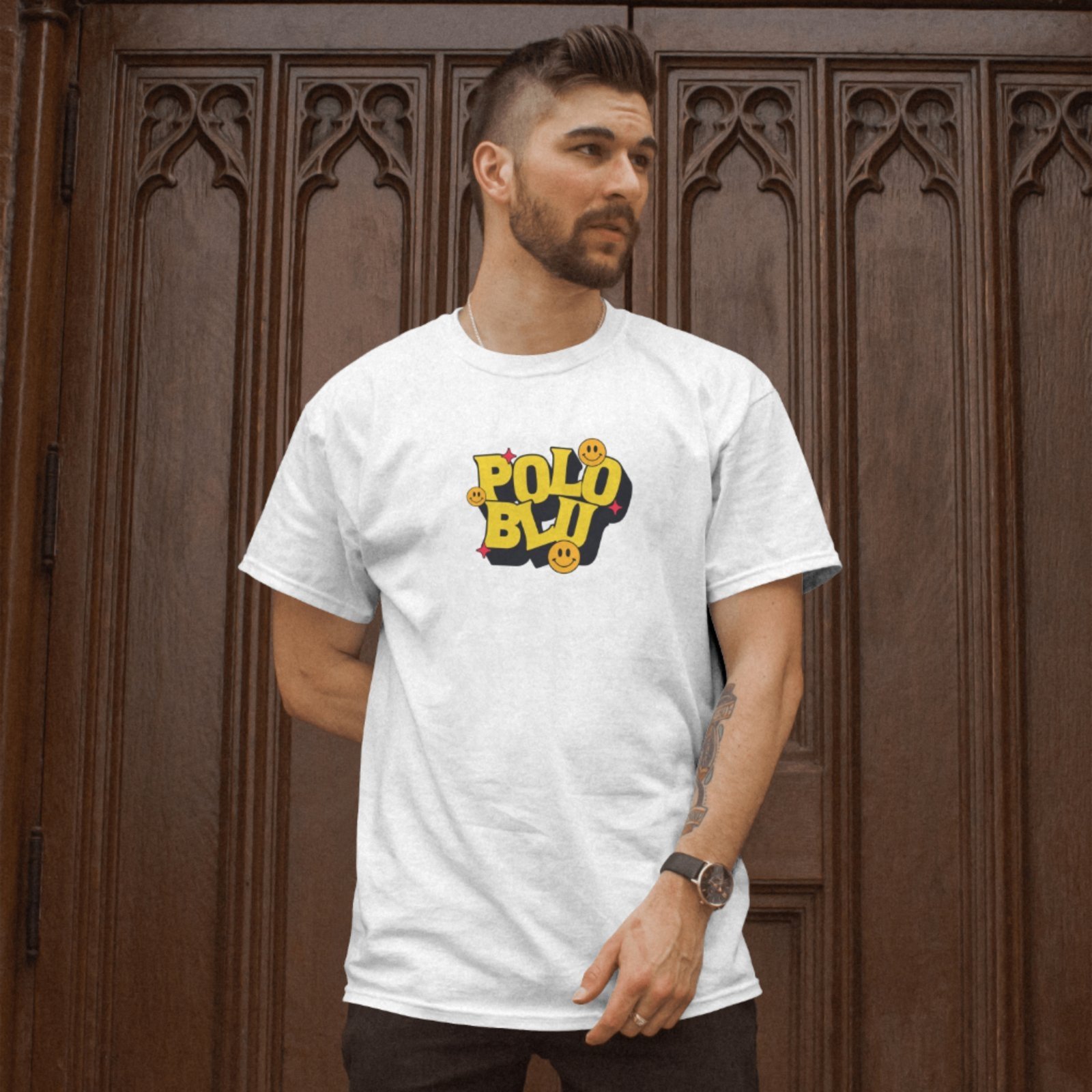 Camiseta Masculina Polo Blu Smile Malha em Algodão Branca do P ao G1