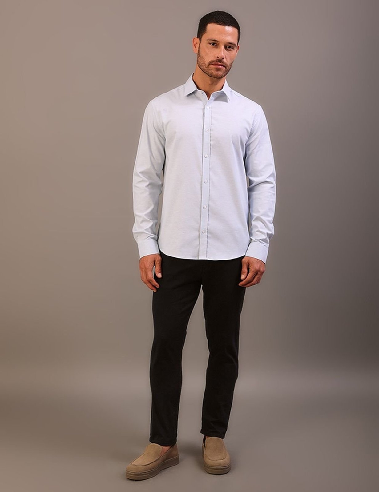 Camisa Manga Longa Regular Oxford Com Elastano - Azul Claro Calvin Klein Jeans
