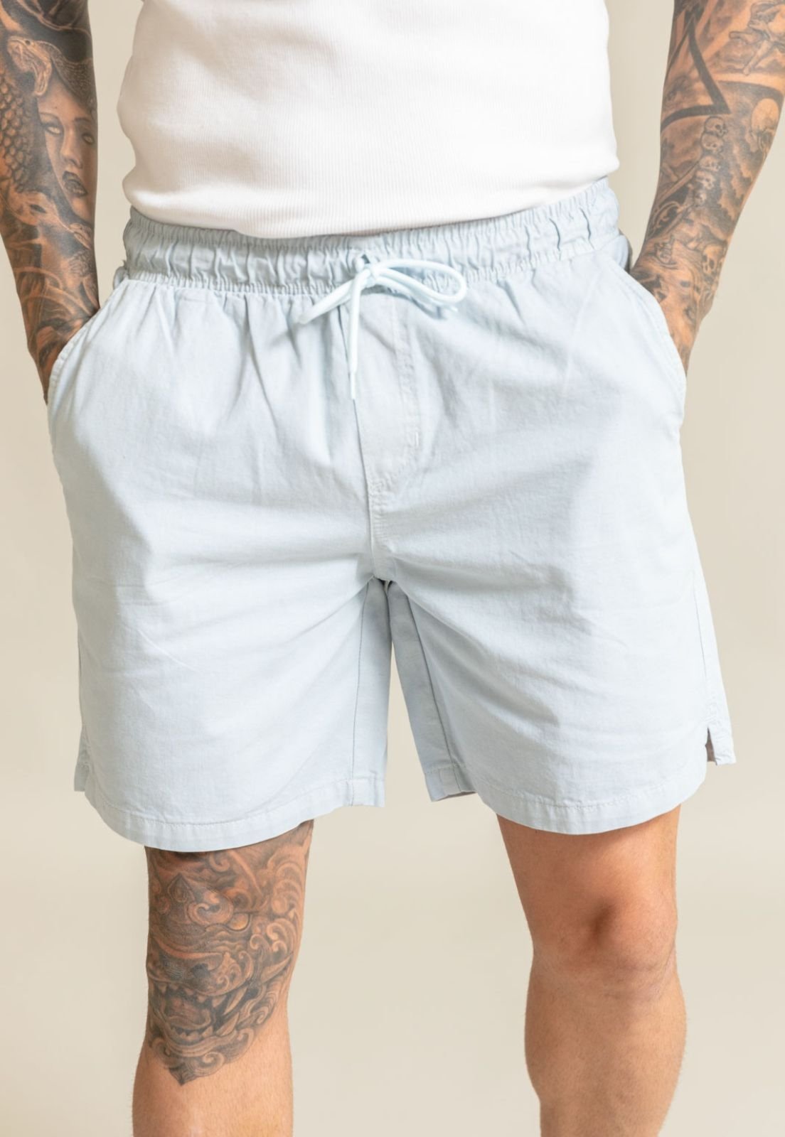 Bermuda Shorts Masculino Sarja com Linho e Cordão Dialogo Azul