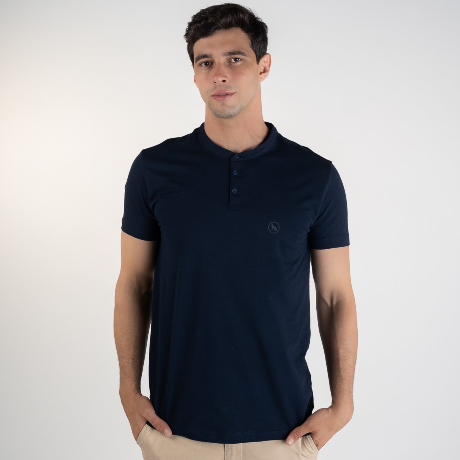 Camiseta Acostamento Gola Henley Azul Petróleo