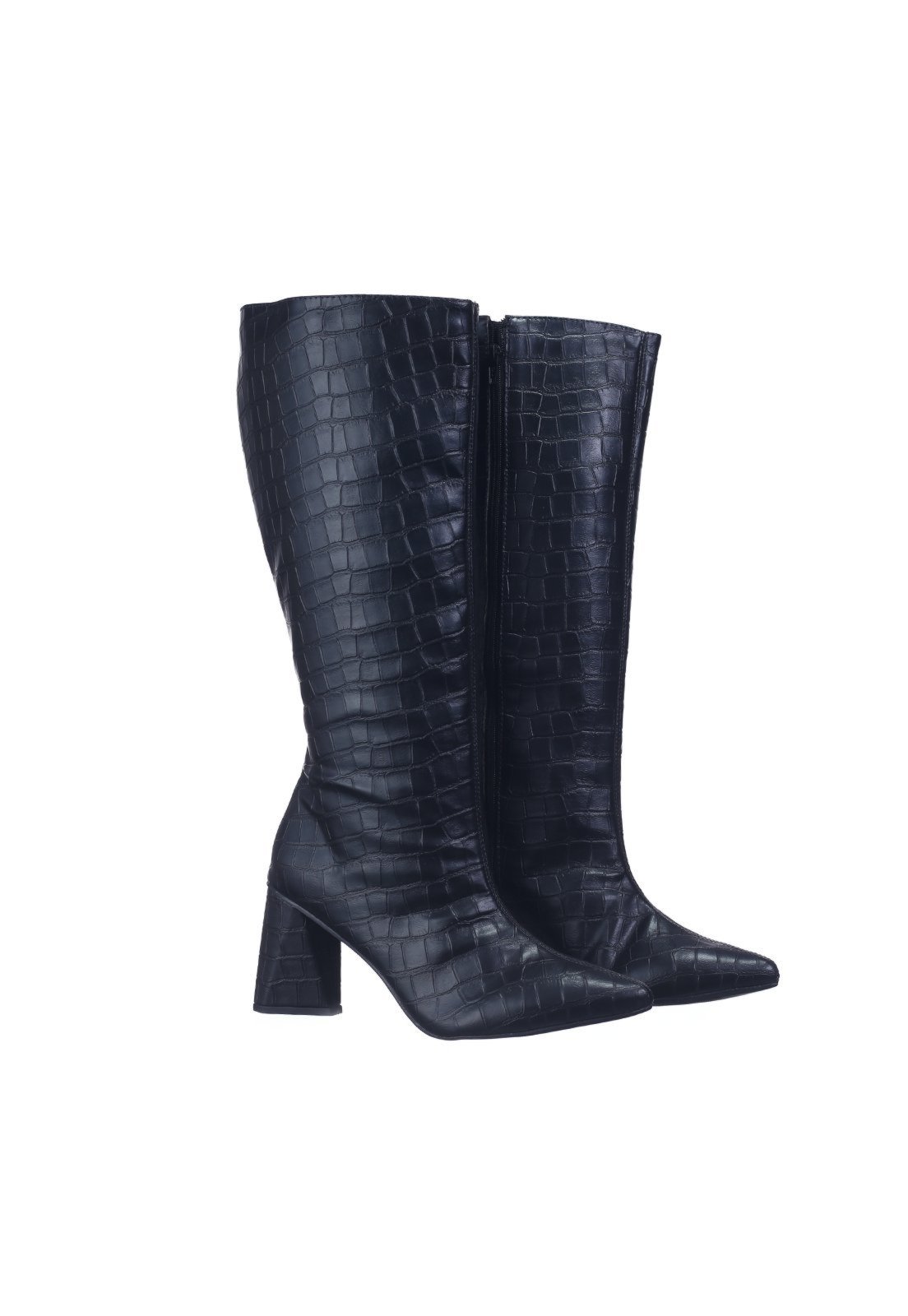 Bota Feminina Cano Longo Salto Triangulo 23020 Croco Preto