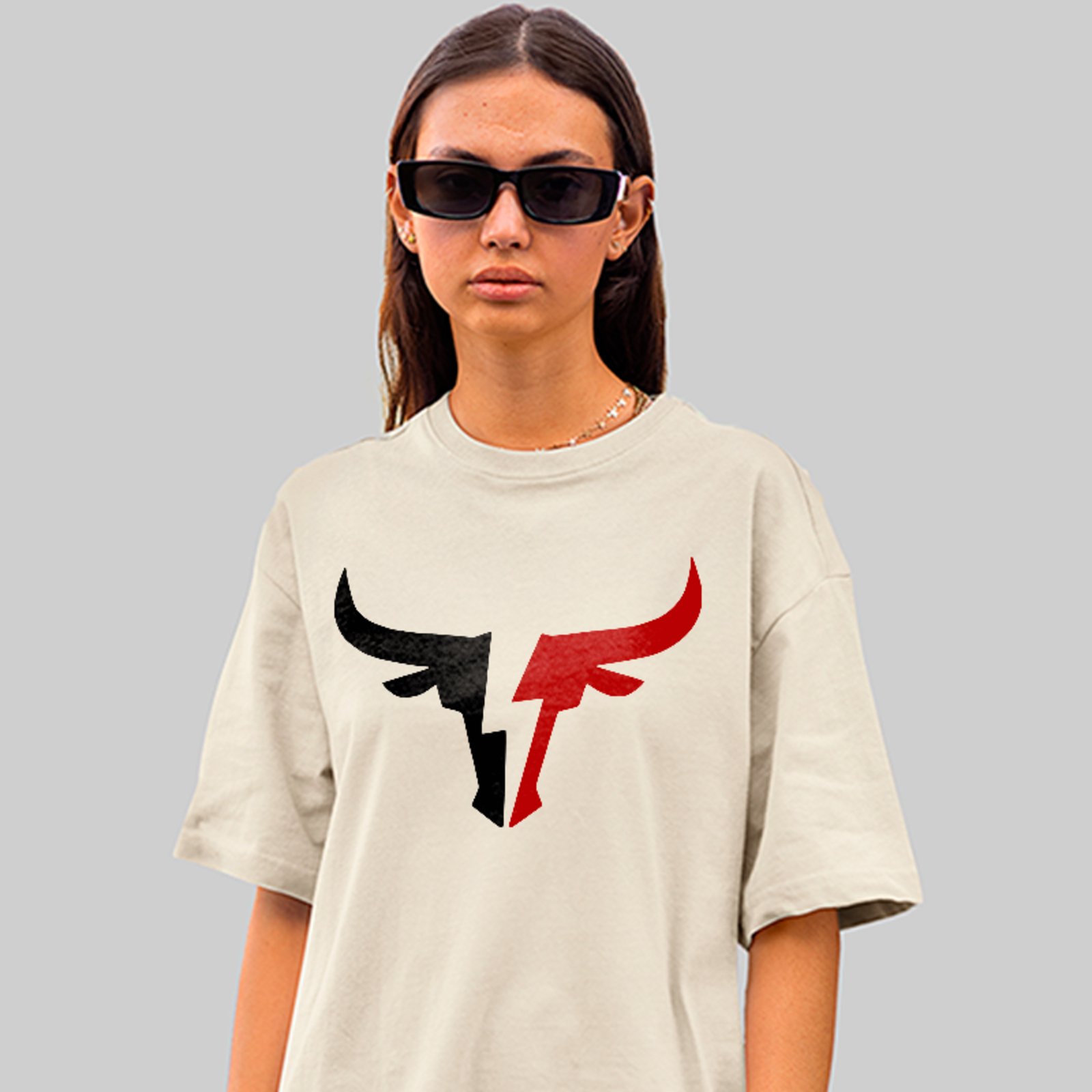 Camiseta Oversized Touro Minimalista Style Moda Country Cowboy Off White