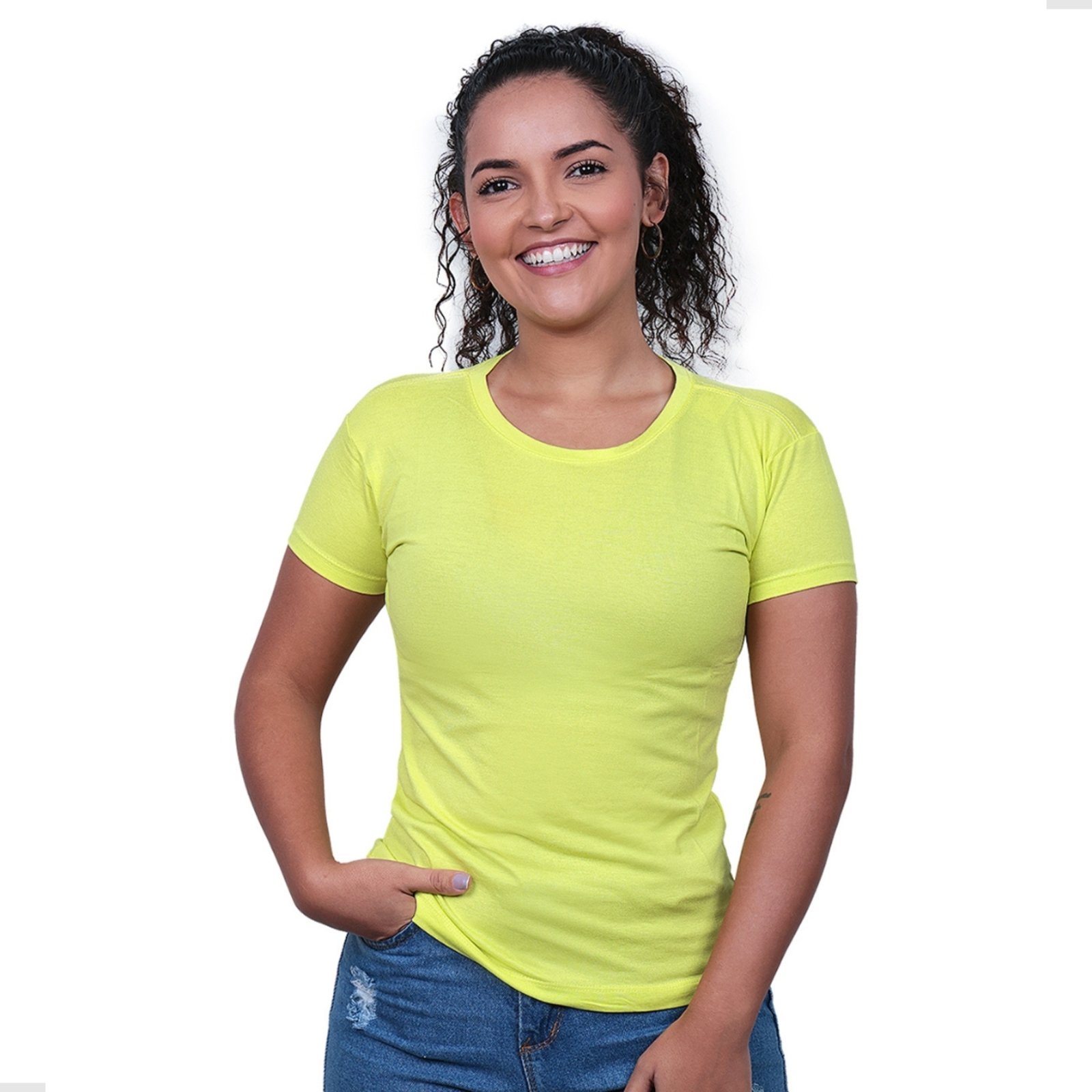 Blusinha Feminina Baby Look Techmalhas Básica Viscolycra Amarela Amarelo