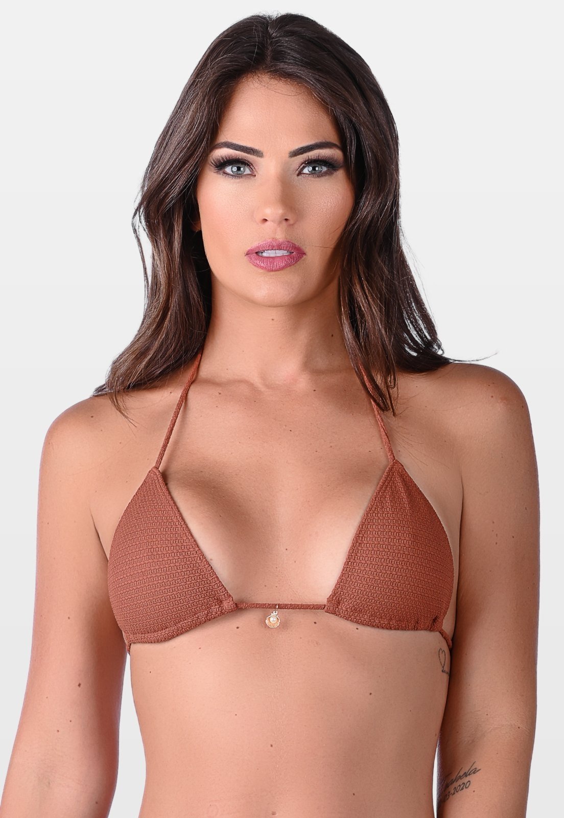 Top Summer Soul Cortininha Sem Bojo Com Passante Texturizado Marrom
