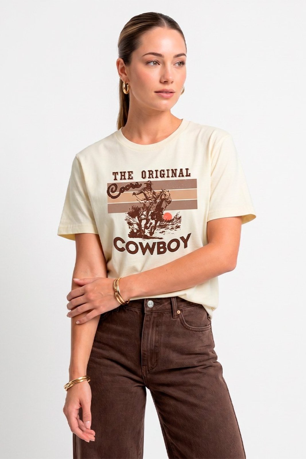 T-shirt Feminina Cianitas Amarela Estampa Cowboy