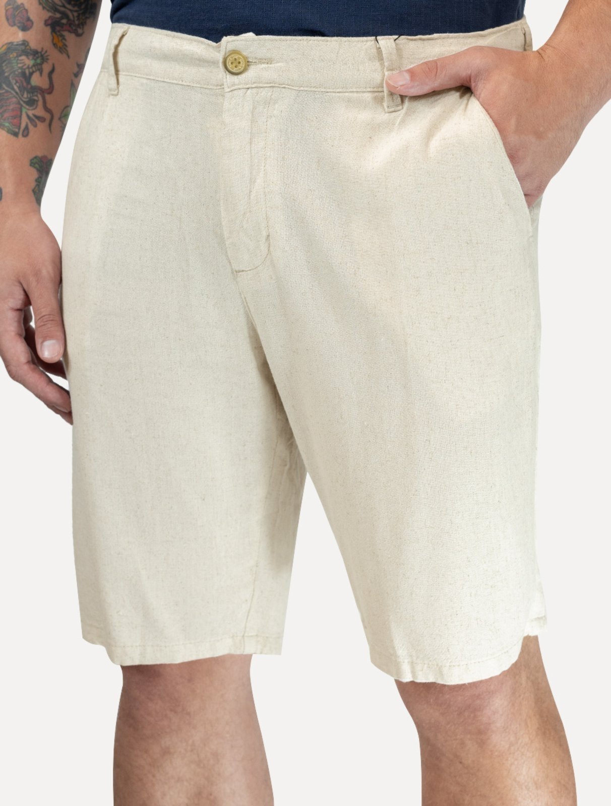 Bermuda King & Joe Masculina Slim Linho Off White