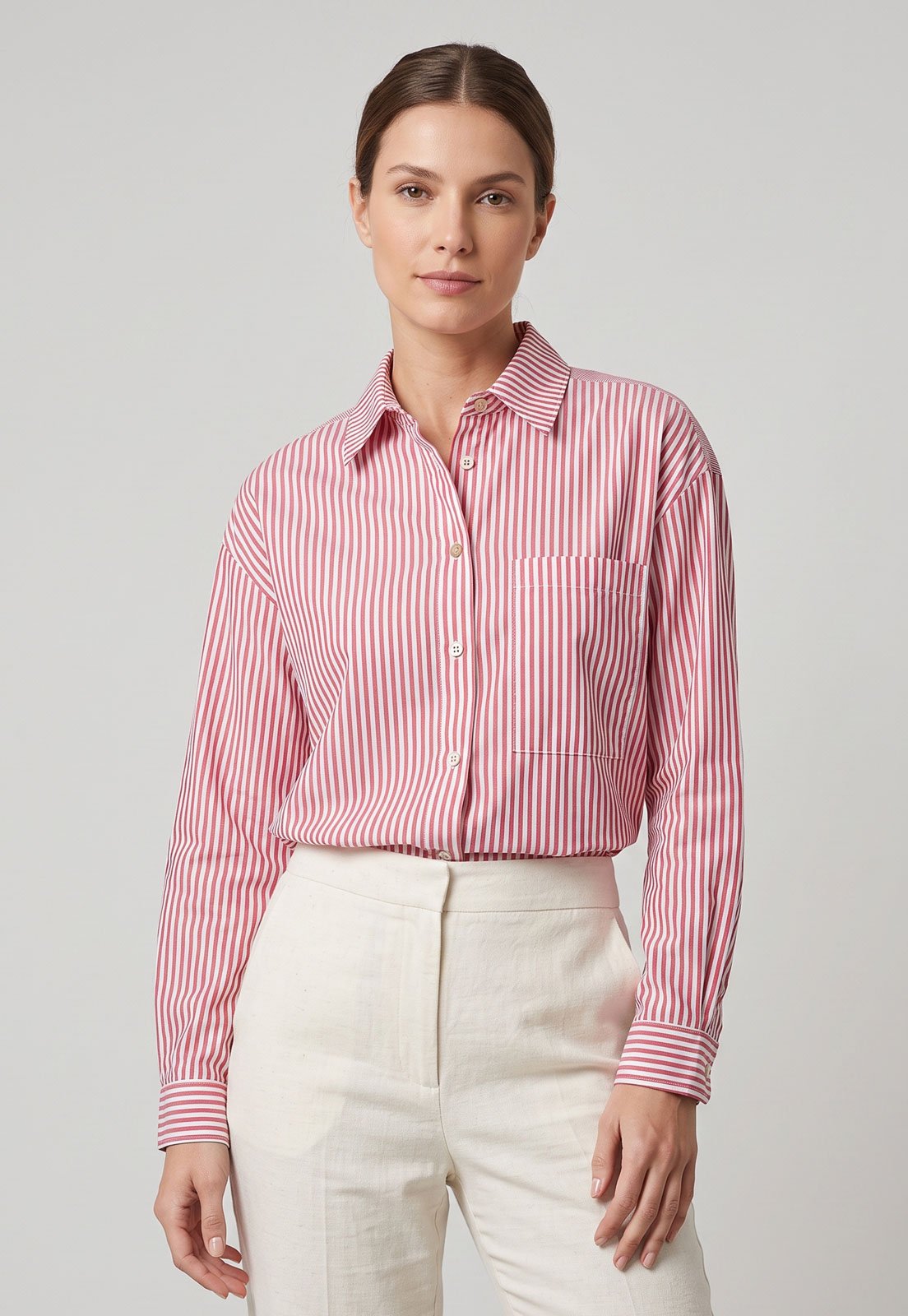 Camisa Feminina Cantão Listrada Vermelha