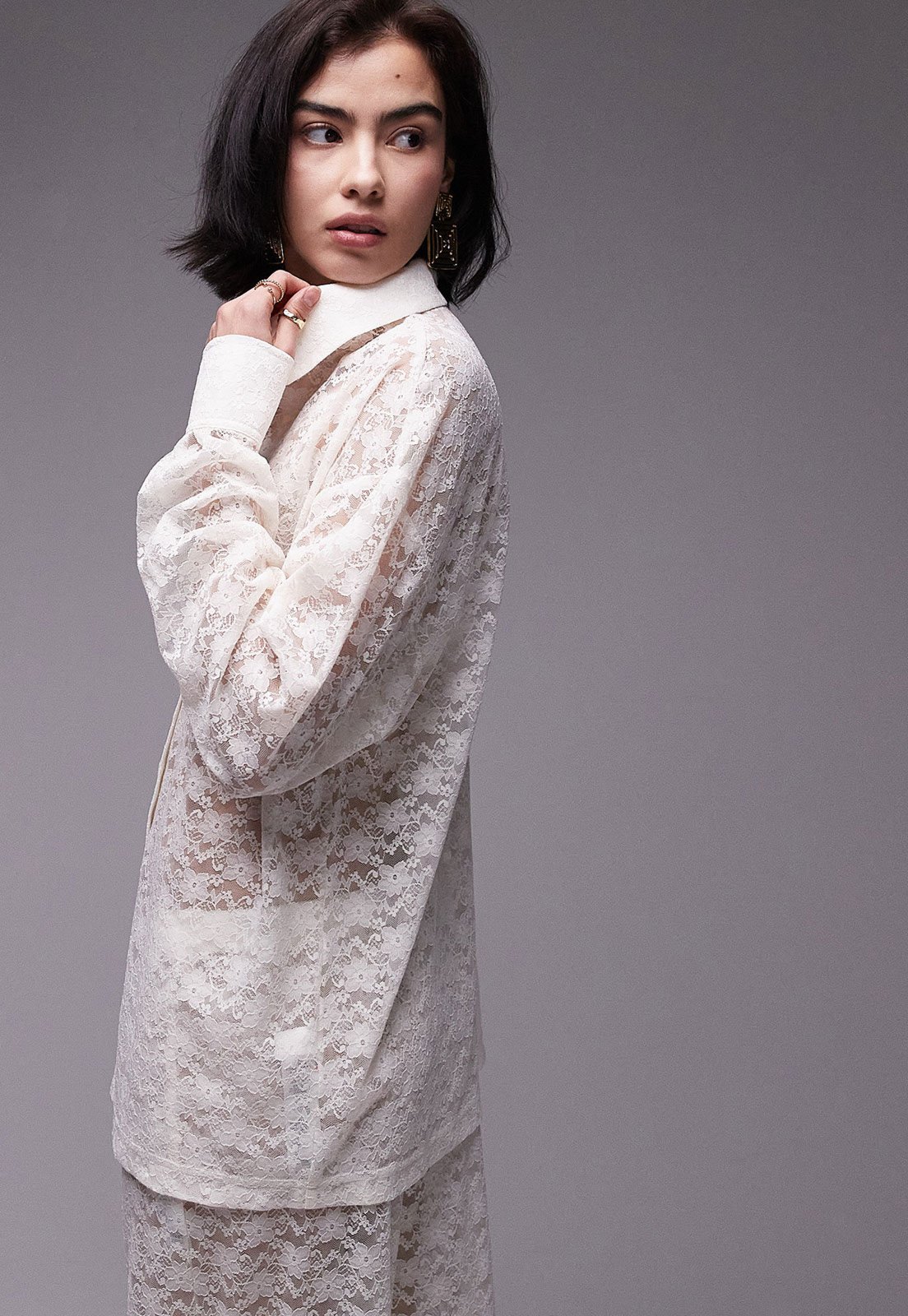 Camisa Renda TOPSHOP Reta Vazada Off-White
