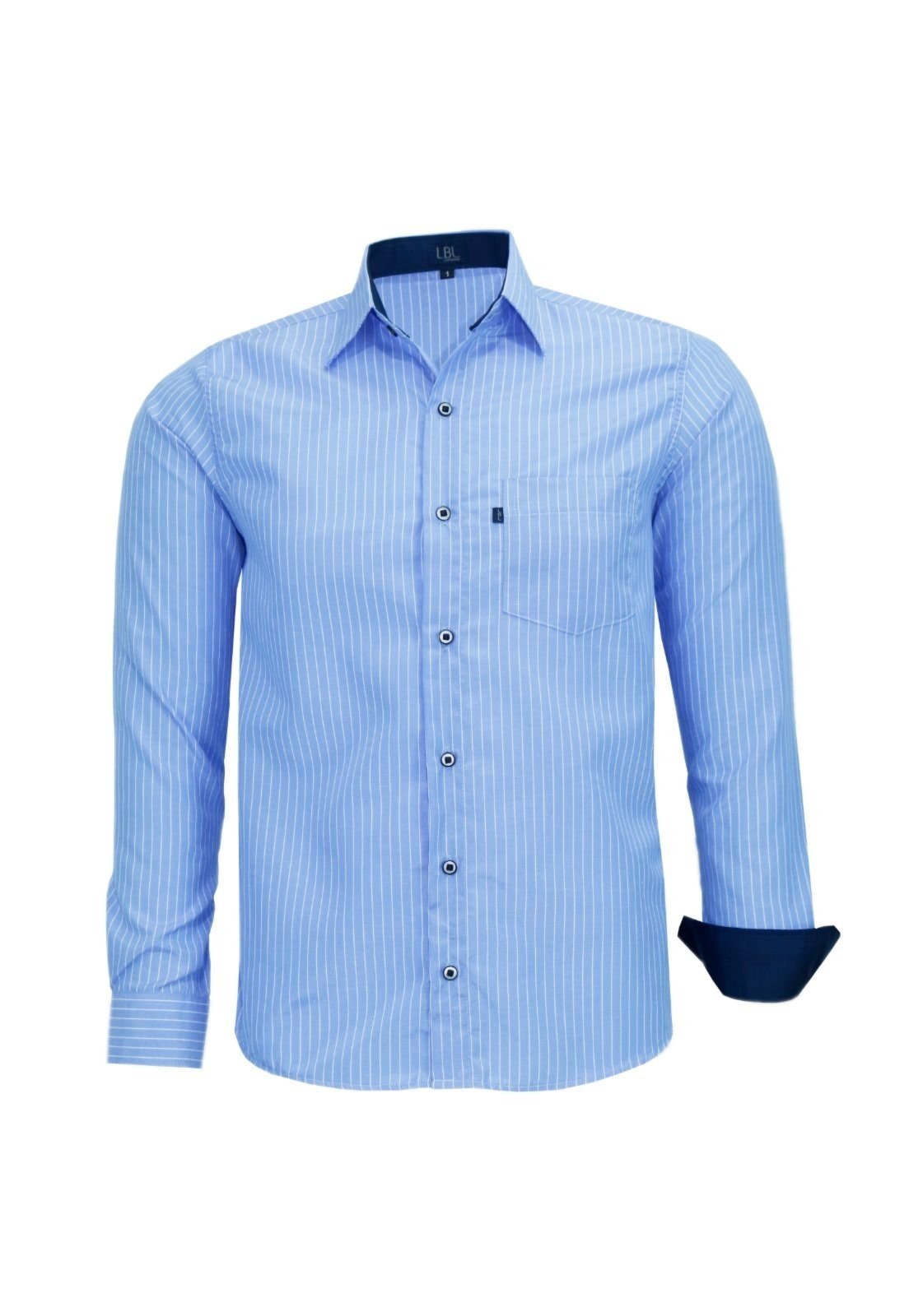 Camisa Manga Longa Lbl Comfort Tecido Misto Azul 3019