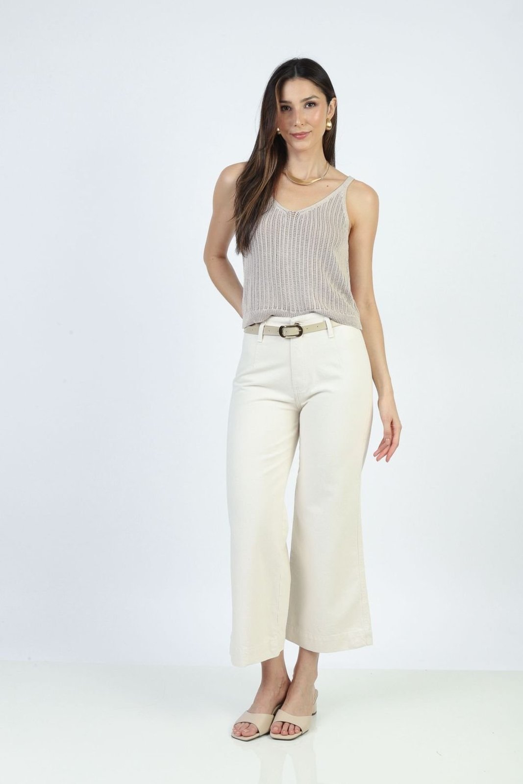 Calça Reta com Cinto Natural 44 Gazzy