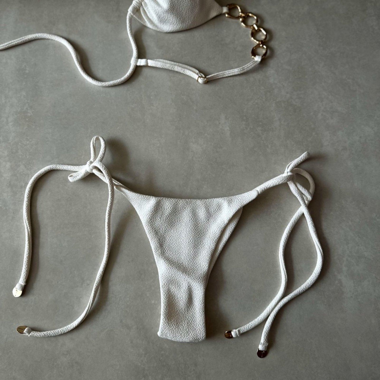 Calcinha Biquíni Acapulco Avulsa Fio Duplo Amarração Lateral Textura Vanilla Off White Trituê