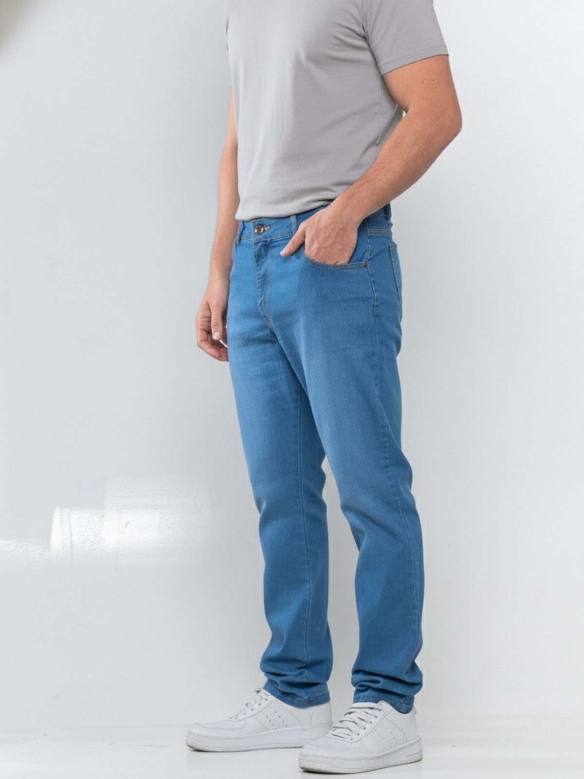 Calça Jeans Masculina Alpha Street Wear Slim Confortavel e Basica Azul Claro