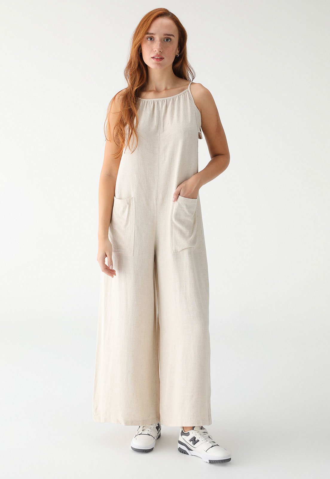 Macacão TOPSHOP Pantalona Recorte Bege