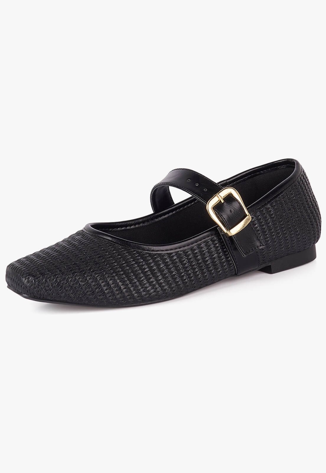 Sapatilha Feminina Takata Bico Quadrado Fivela Boneca Tramada Preto