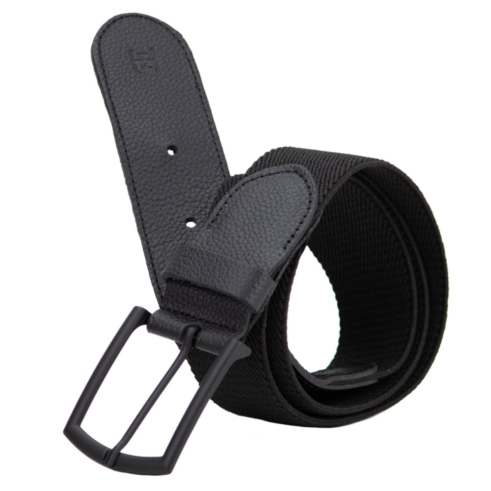 Cinto Masculino em semi-elástico na cor preto com ponteiras em couro preto ref. EL-80