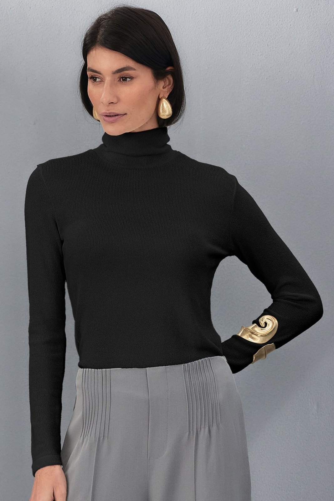 Blusa Feminina Gola Alta Smk Preto