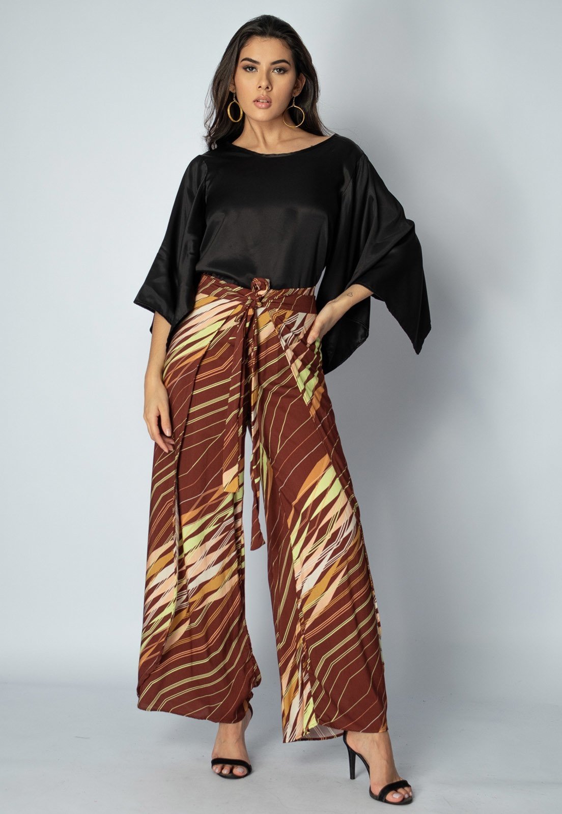 Calça Envelope Amazonia Vital Longa Viscose Background Marrom