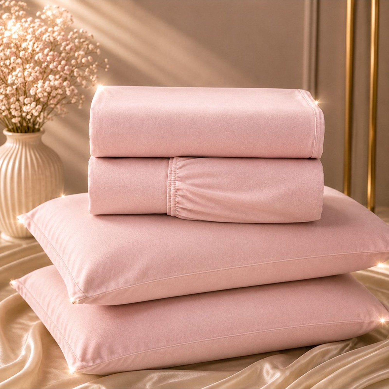 Jogo de Cama Lençol Malha Grossa Fio Penteado 100% Algodão Queen 4 Peças - Rosê