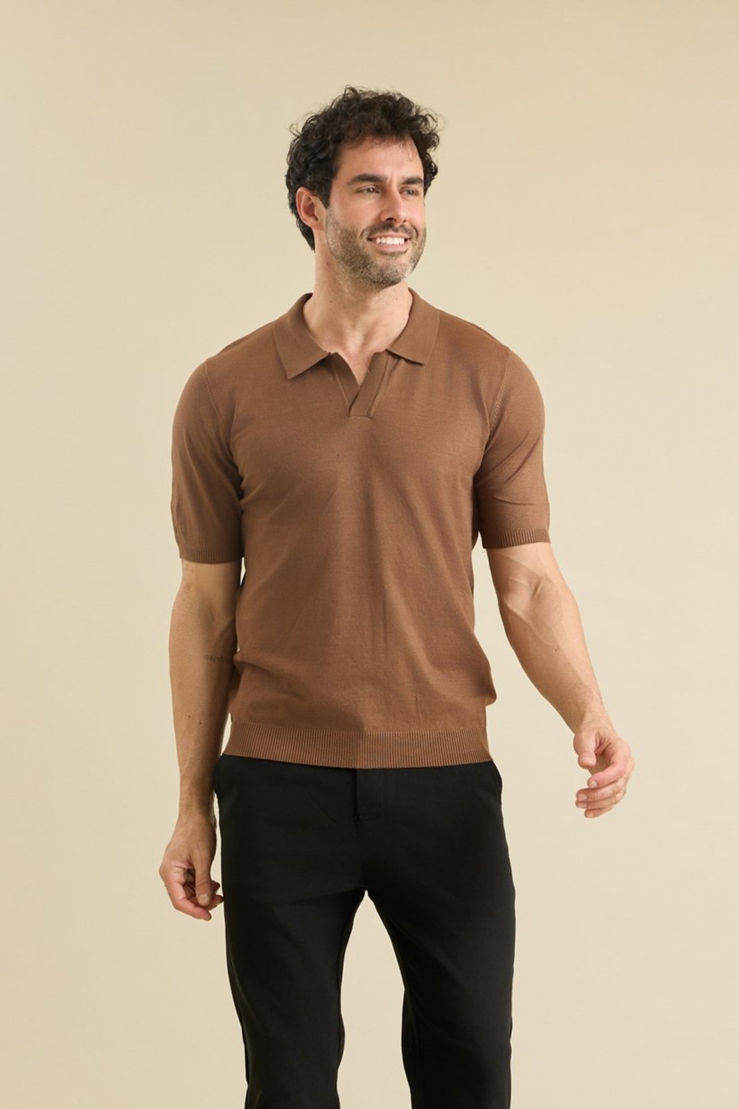 Camisa Polo Italiana Tricot Sport Fino Dialogo Café