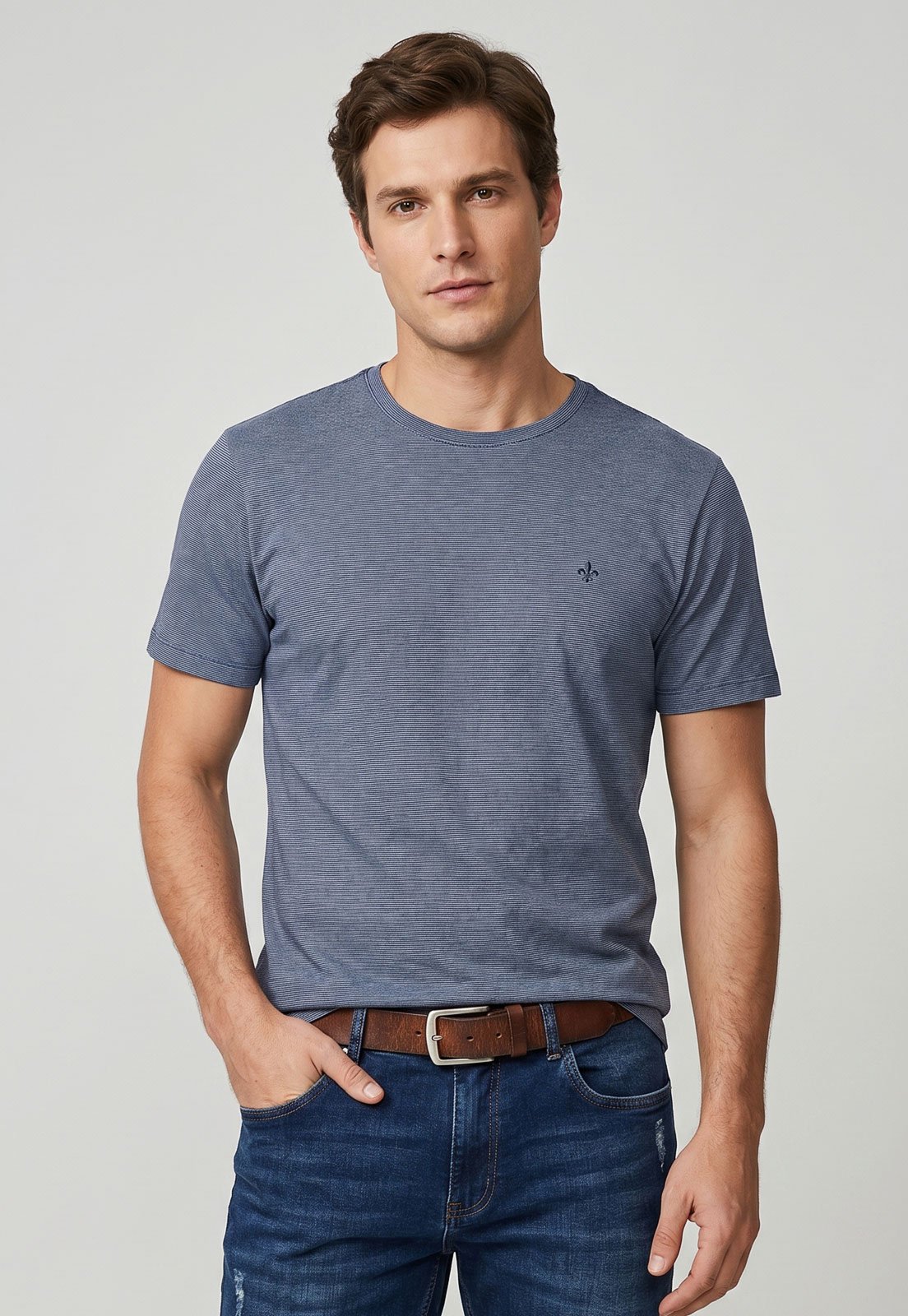 Camiseta Masculina Dudalina Listrada Azul