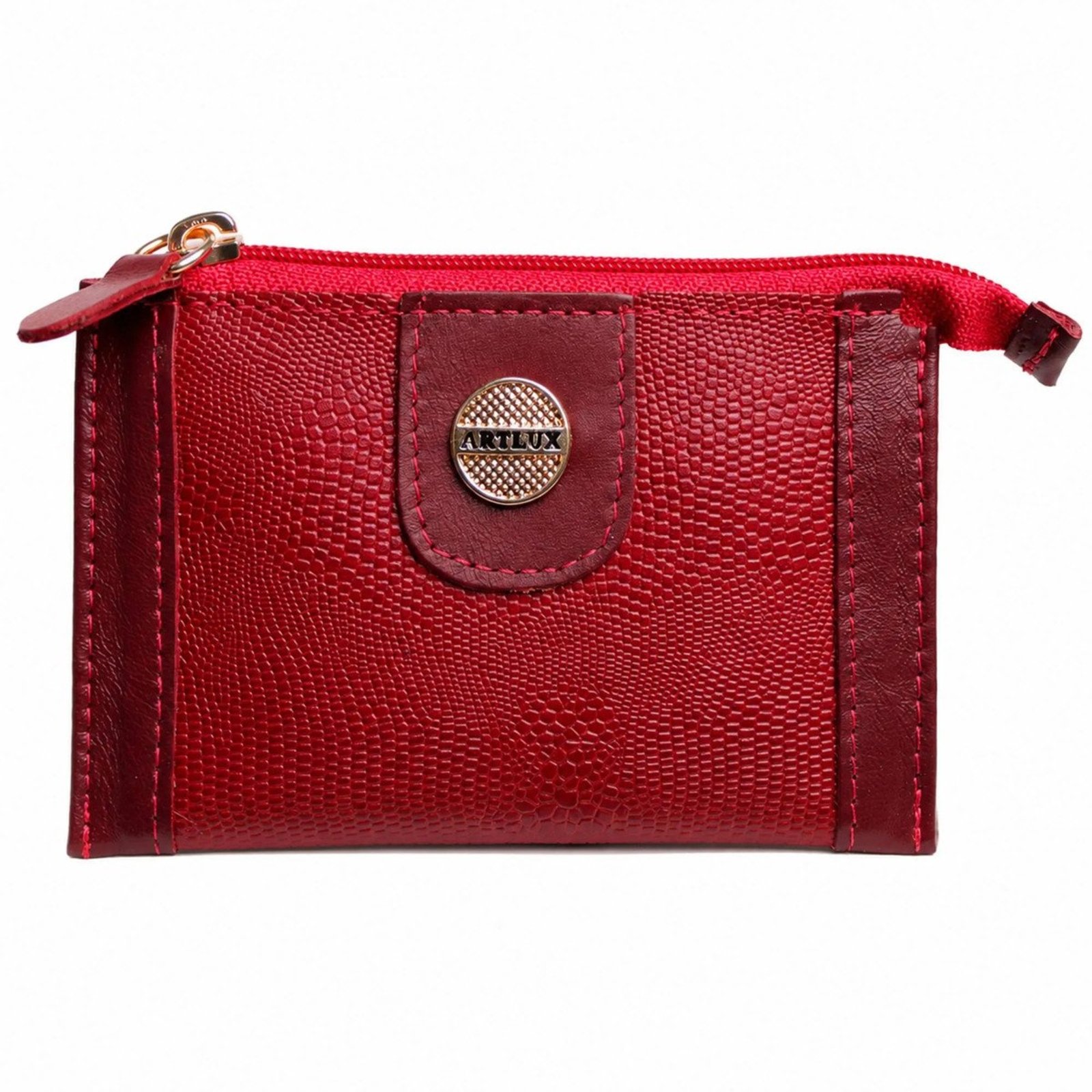 Porta Moedas em Couro com Zíper Artlux 8027 Vermelho