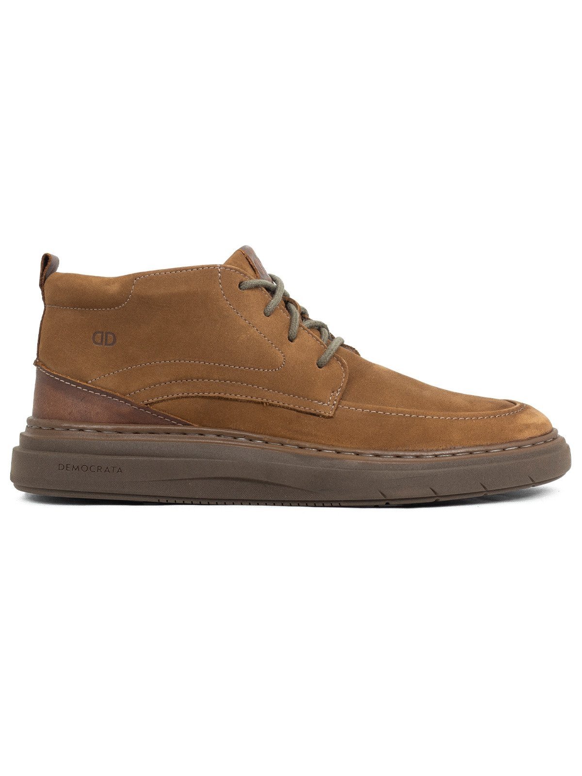 Bota Masculina Democrata Denim Clash Couro Com Cadarço Confortável Marrom Castanho Grid