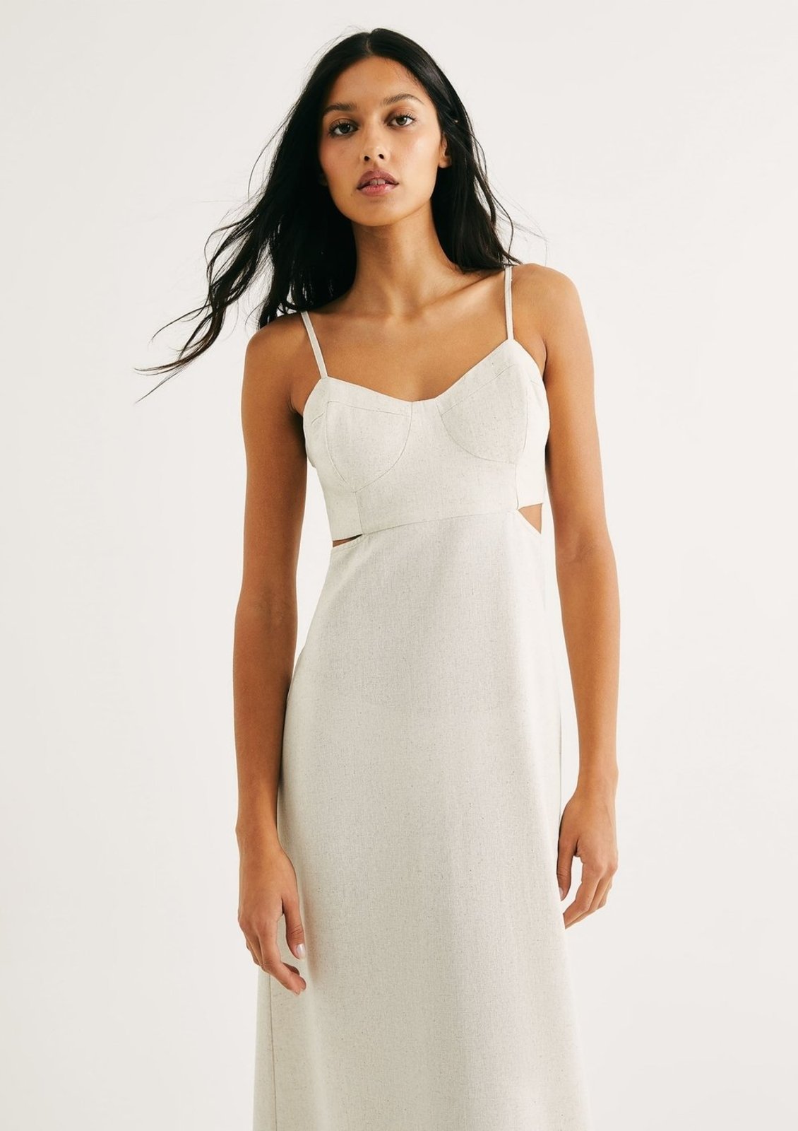 Vista 3 Vestido Midi Evasê Com Lastex Em Linho Hering off-white Hering off-white