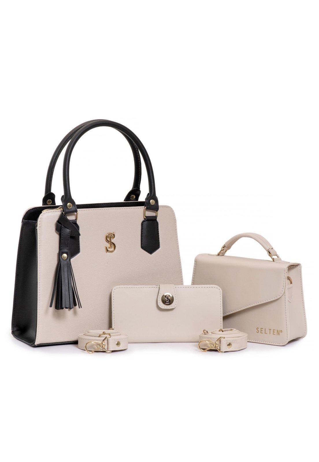 Kit de Bolsa Media+ Bolsa Mini + Carteira mine Creme