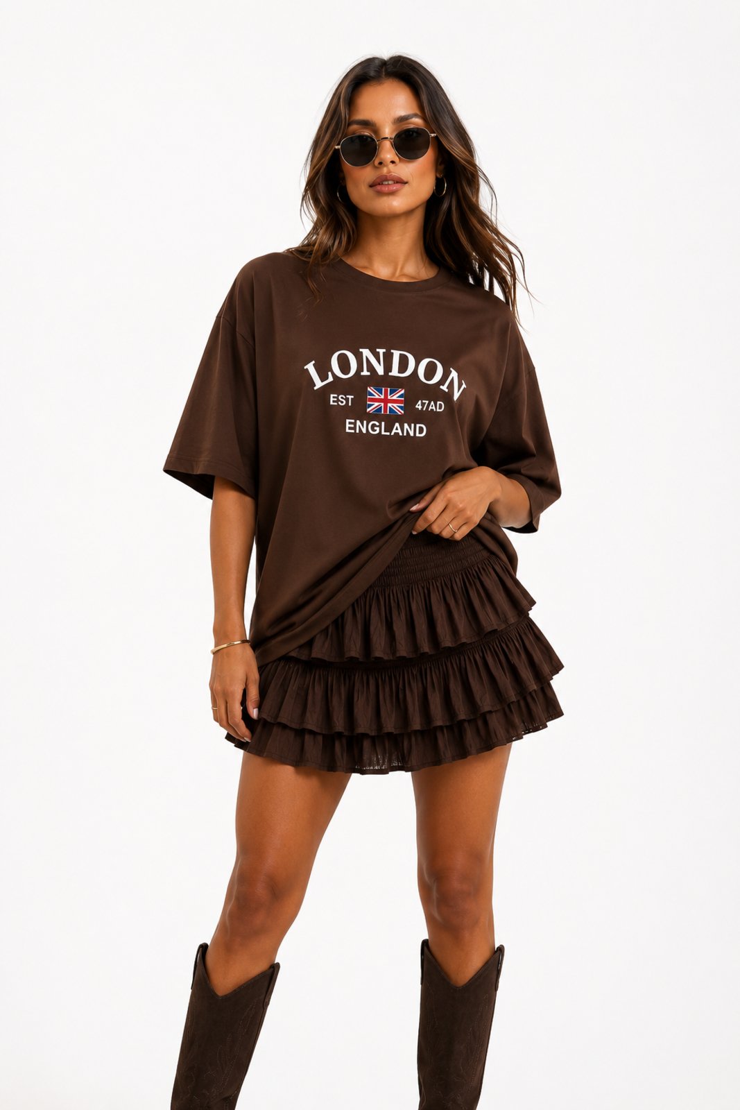 Camisa Estampada Feminina D Bell Outlet Fashion Marrom