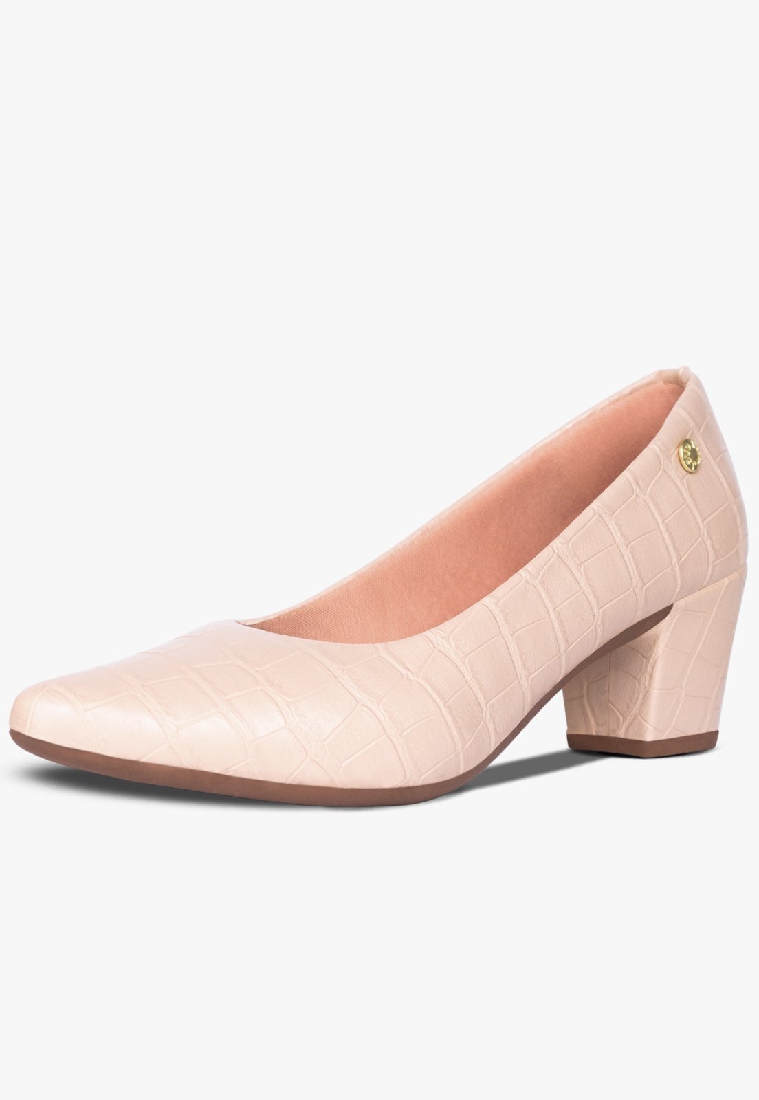 Scarpin Feminino Takata Salto Baixo Bloco Grosso Sapato Social Croco Bege Marfim