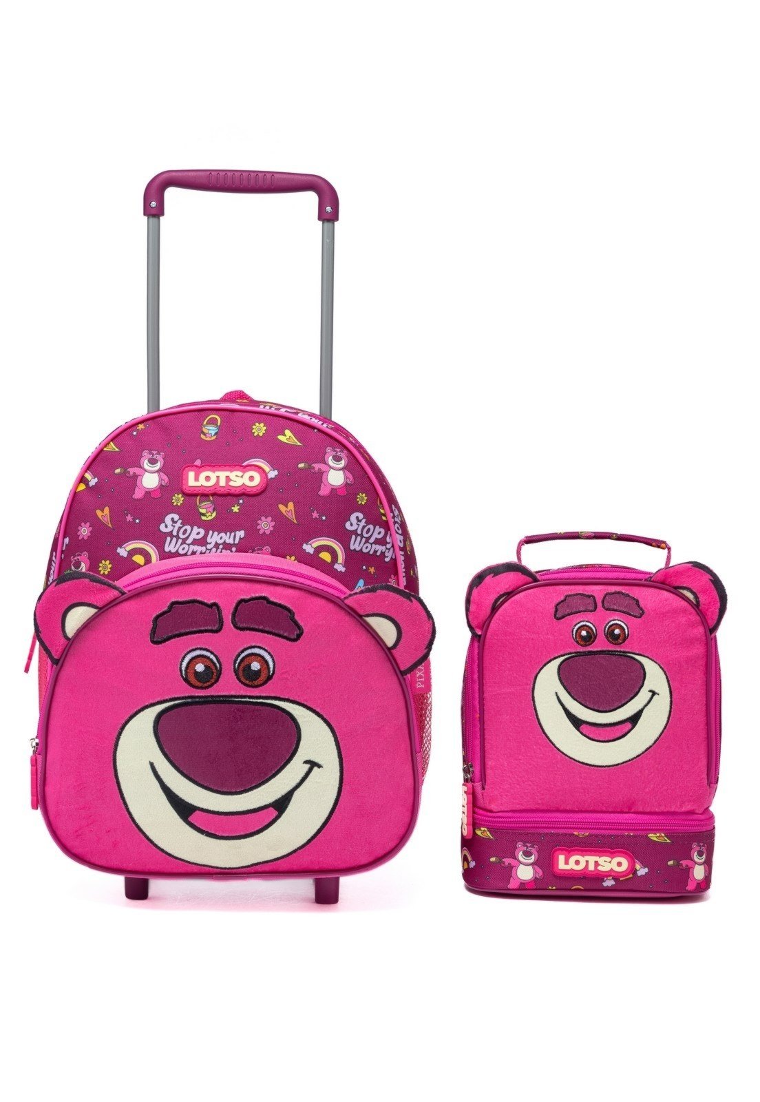 Infantil - Kit Mochila Rodinha Lancheira Lotso Toy Story Escolar Passeio Disney