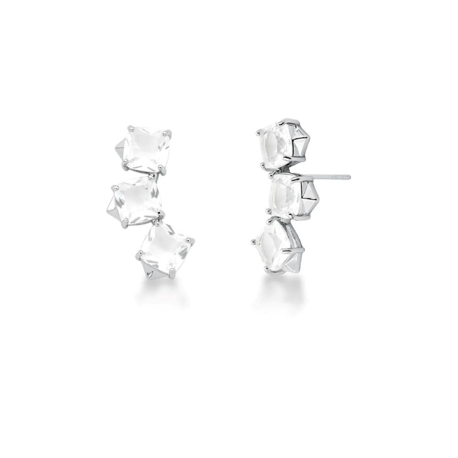 Infantil - Brinco Ear Cuff Cristais com Spikes Semijoia Banhado a Ródio Branco Ania Store