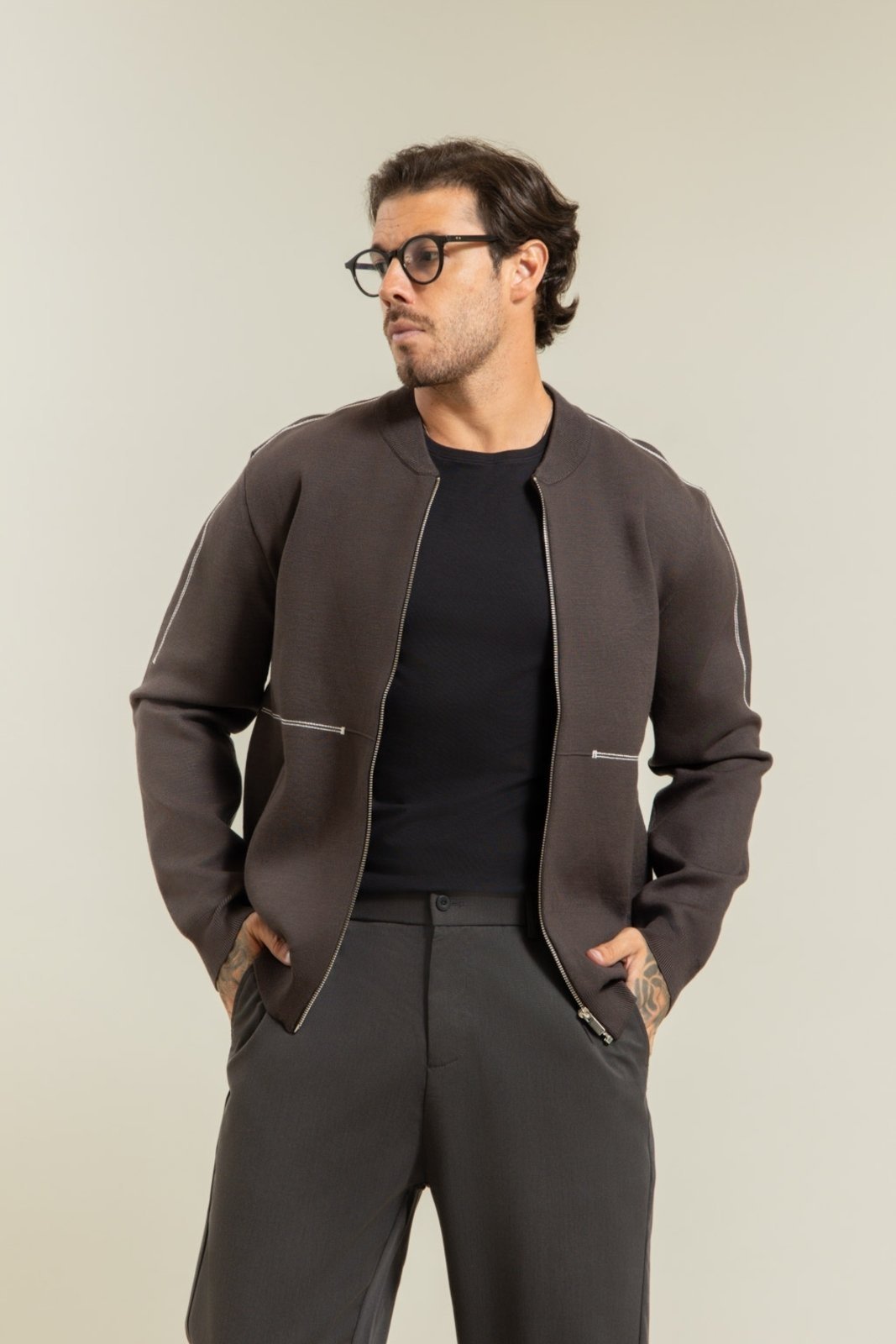 Jaqueta Tricot Bomber Masculina em Viscose Chumbo Dialogo