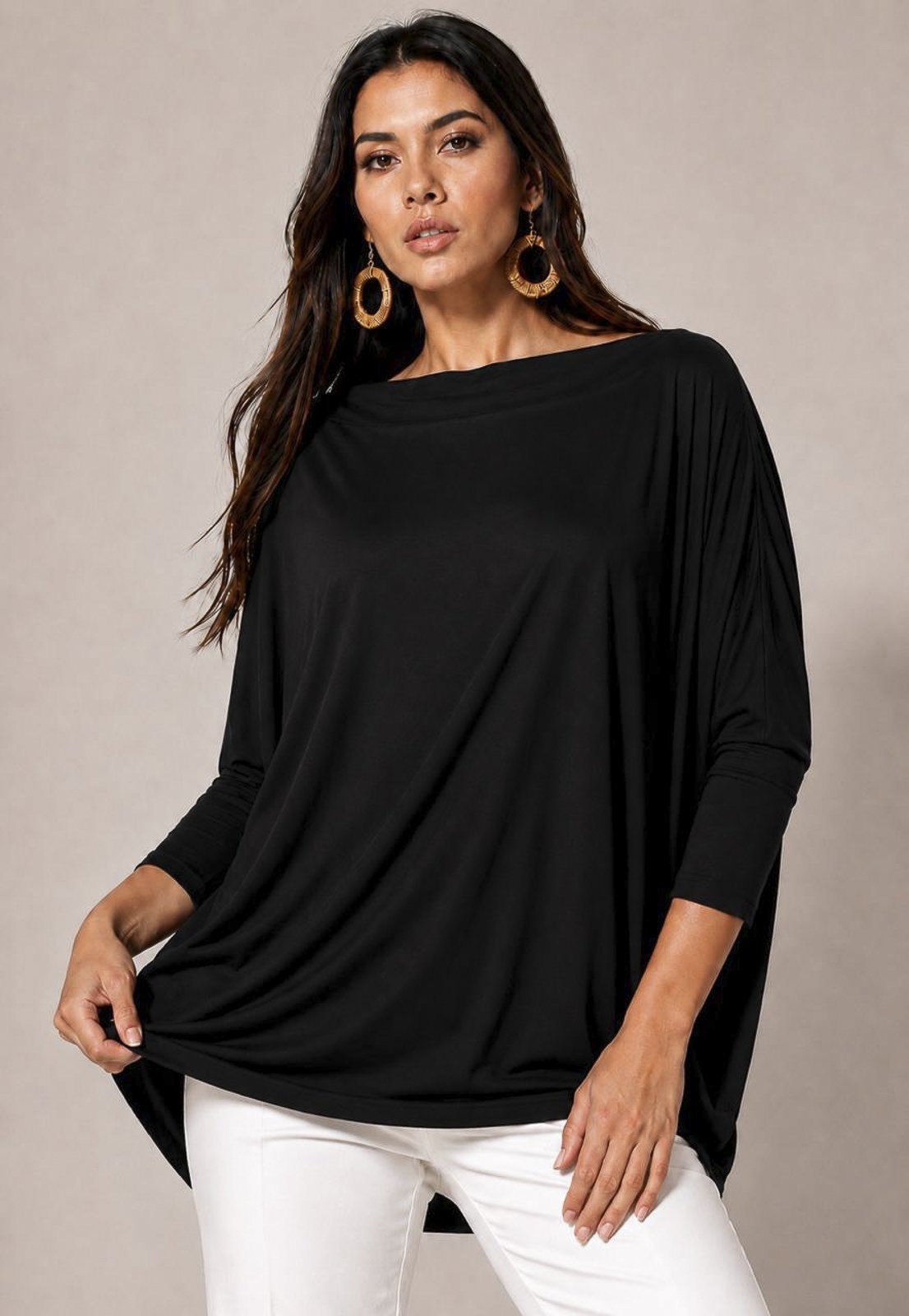 Blusa Ampla Amazonia Vital Malha Morcego Manga Longa Preto