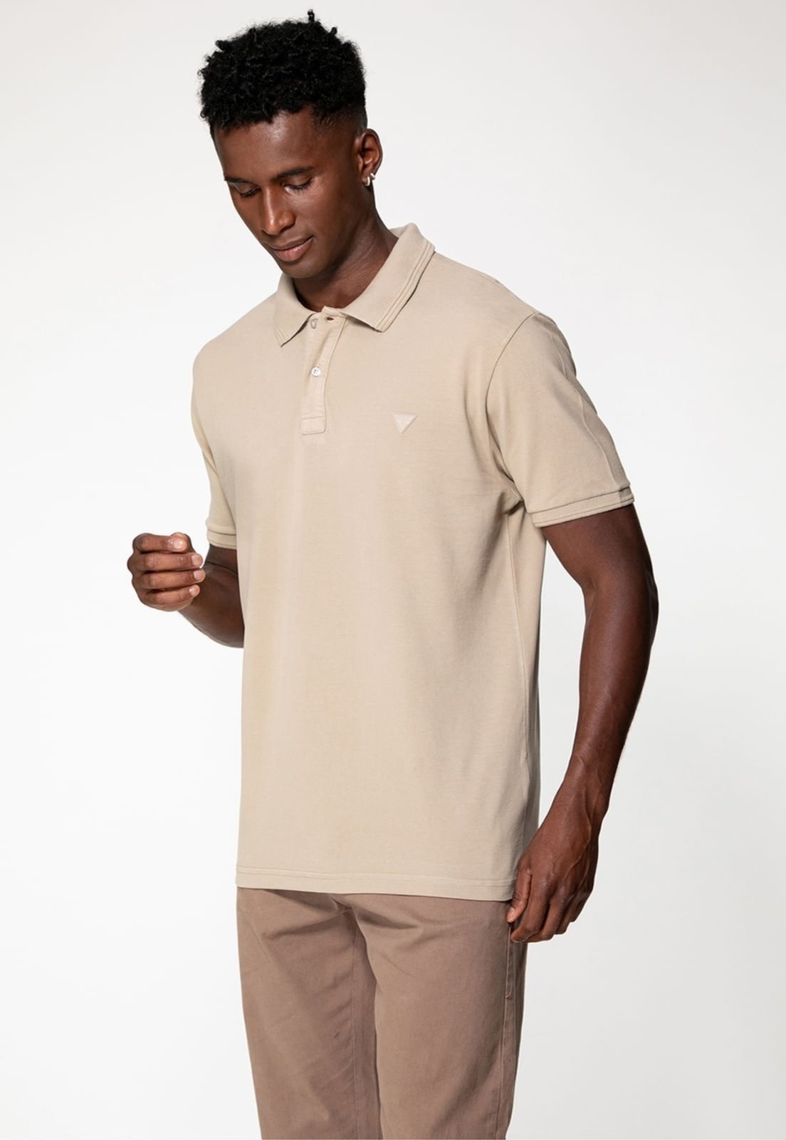 Camisa Polo Guess Silk Gola Bege