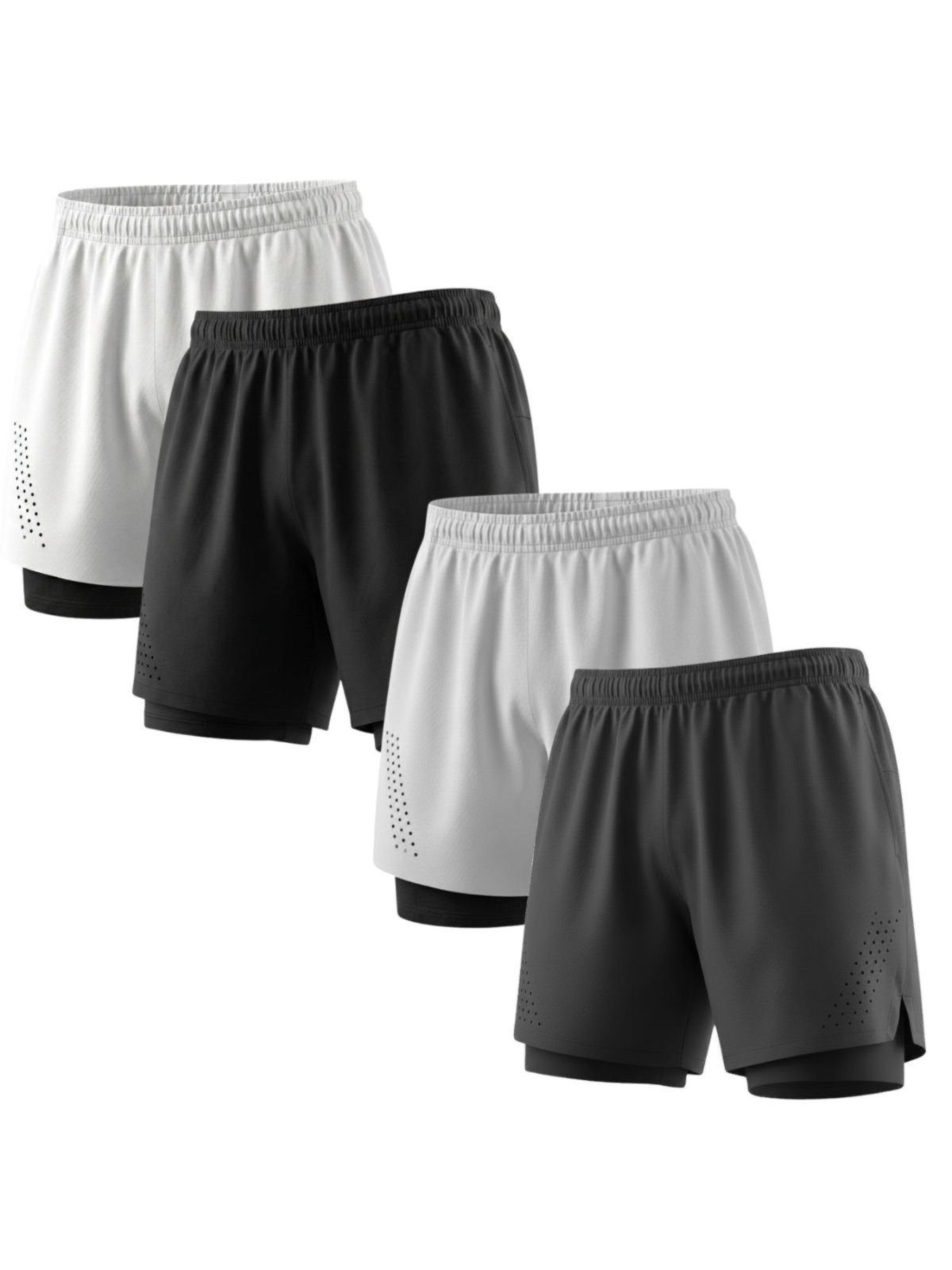Kit 4 Bermuda 2 em 1 Compressão Fitness Masculino Bolso Gym Treino Poliéster Tactel Corrida