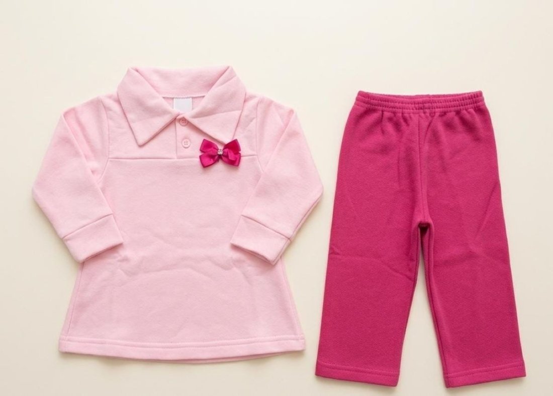 Infantil - Conjunto 2 Peças Esporte Moleton E Calça Com Ou Sem Capuz Rosa